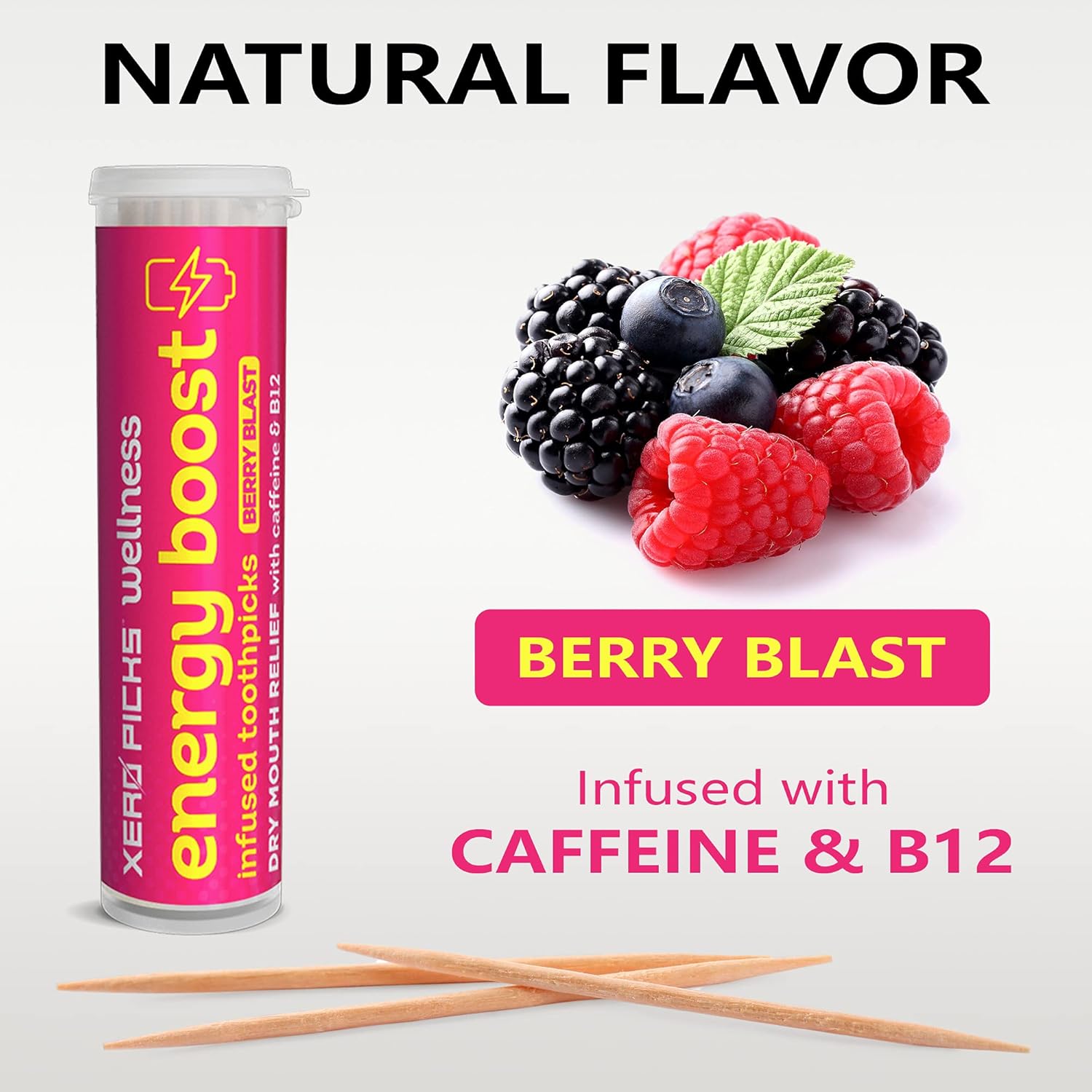 Xero Picks Wellness Flavored Toothpicks Energy Boost with Caffeine, B12, and B6 (Berry Blast, 3 Pack) Kosher - Sugar Free - Image 6