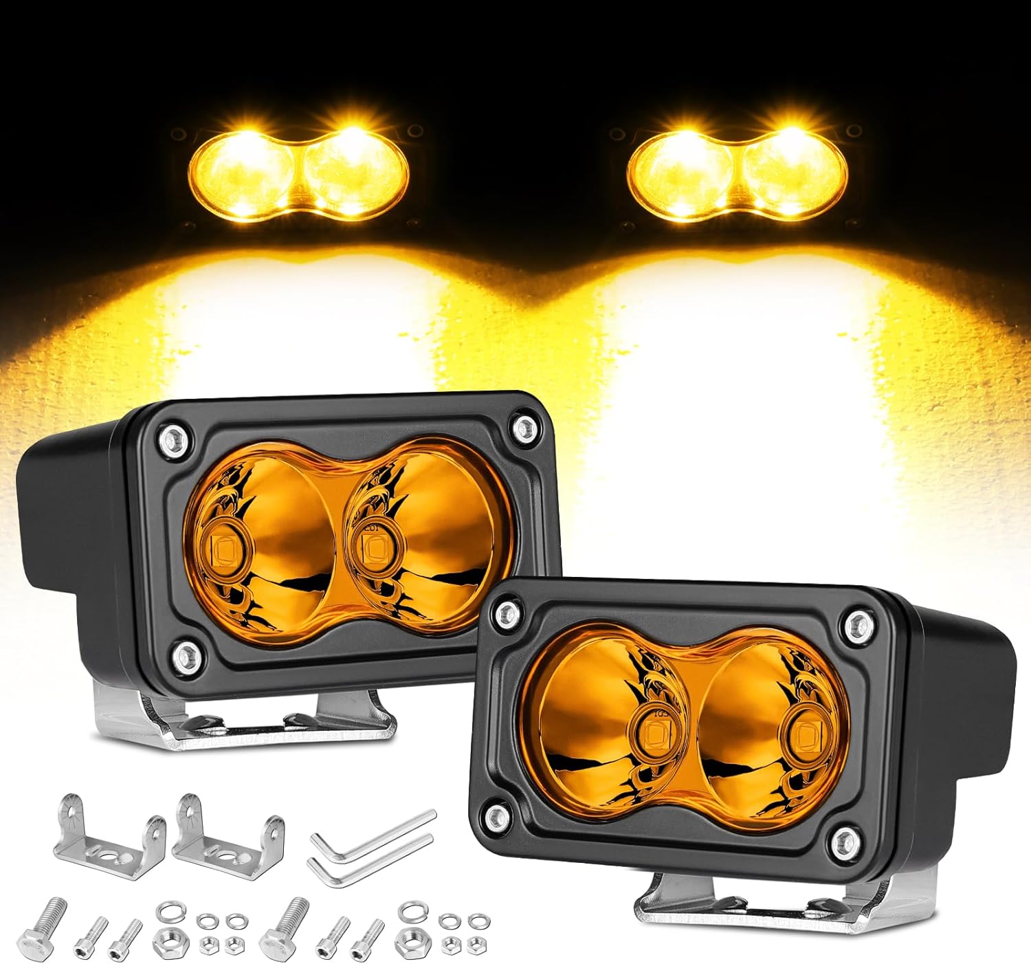 Amber LED Pods, 3 Inch 40W Fog Lights Spot Beam Chase Light Small LED Pods Lights Auxilary Light for Motorcycle Truck UTV SUV ATV Dirt Bike Boat-2 Packs