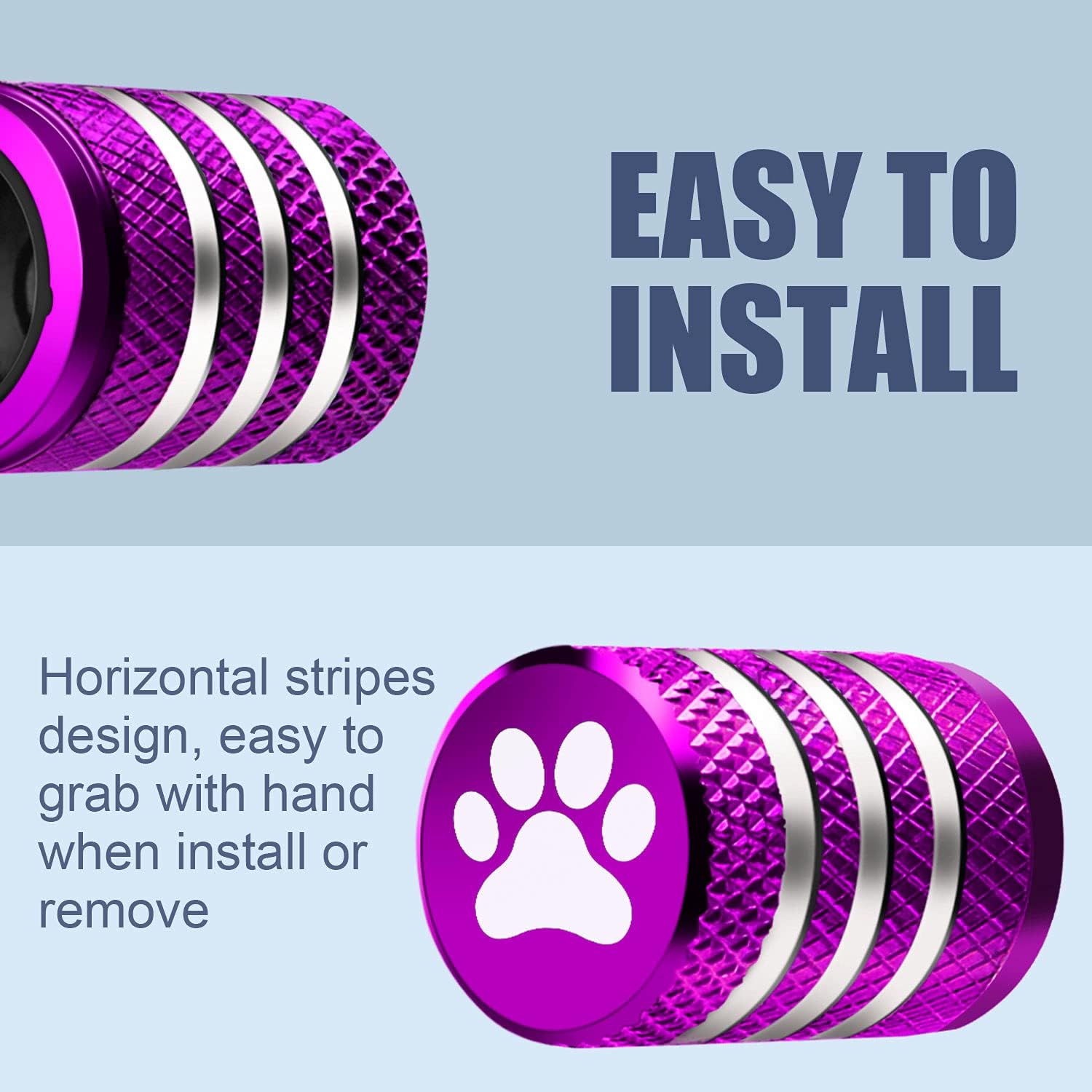 Tire Valve Stem Caps Cover - (5 Pack) Tire Air Caps Metal with Plastic Liner Corrosion Resistant Leak-Proof Dog Paw Print for Car Truck Motorcycle Bike Purple - Image 4