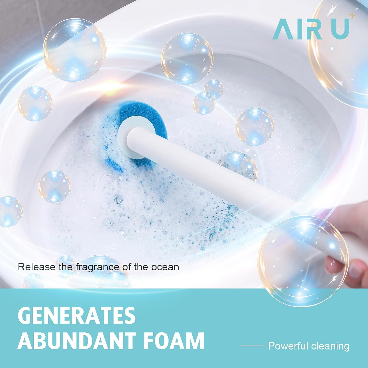 AIR U+ Disposable Toilet Brush, Toilet Bowl Cleaning System with 24 Count Wand Refill, Clean Brush Starter Kit with 1 Toilet Wand, 1 Storage Caddy and 1 Fragrant Tablet (1 + 24) - Image 3