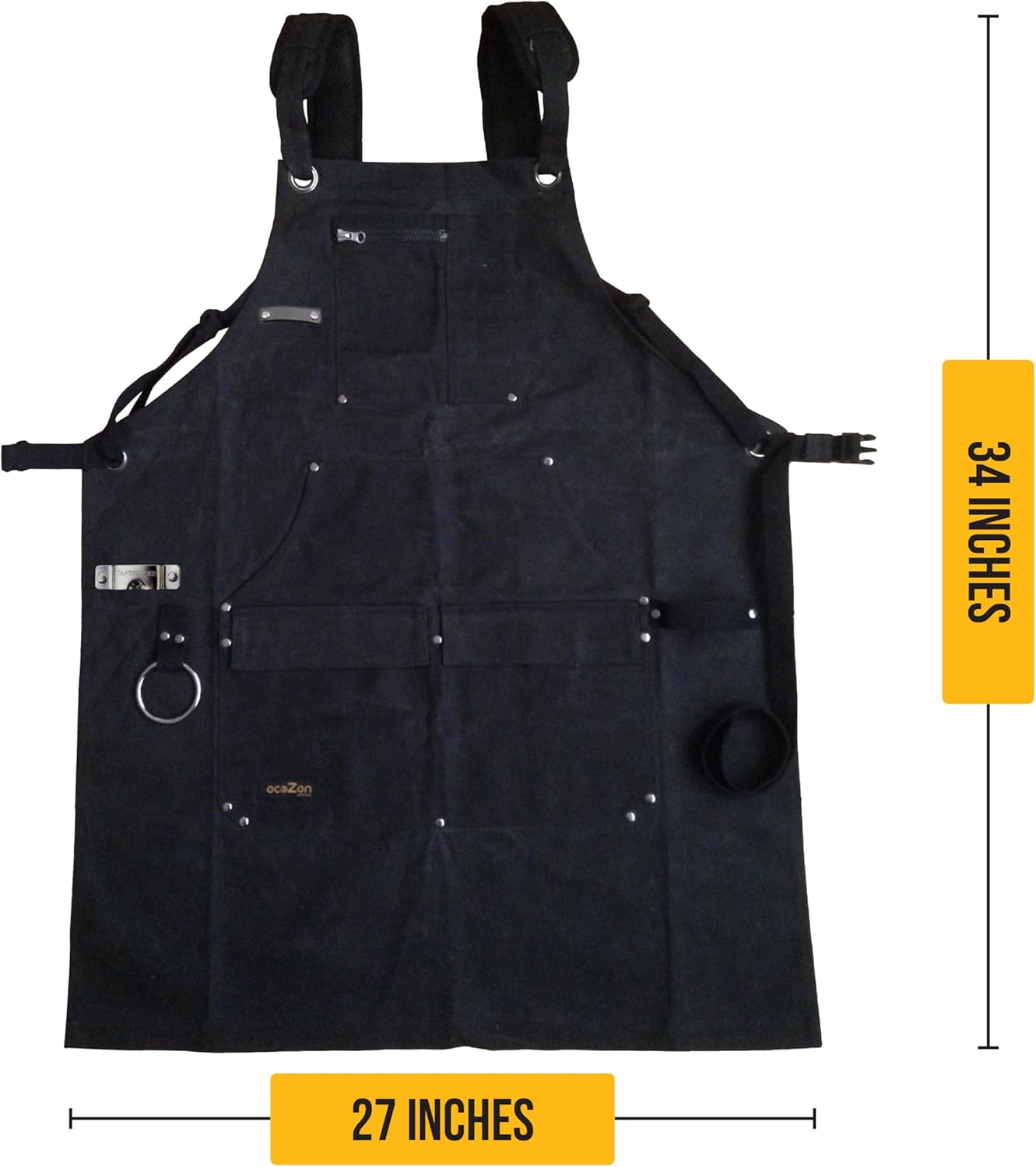 ecoZen Waxed Canvas Welding Apron with Kevlar Thread - Heat and Chemical Resistant, Fully Adjustable to Comfortably Fit Men and Women, 27 x 34 inches, Heavy Duty Tool Apron - Black, Size S to XXL - Image 8