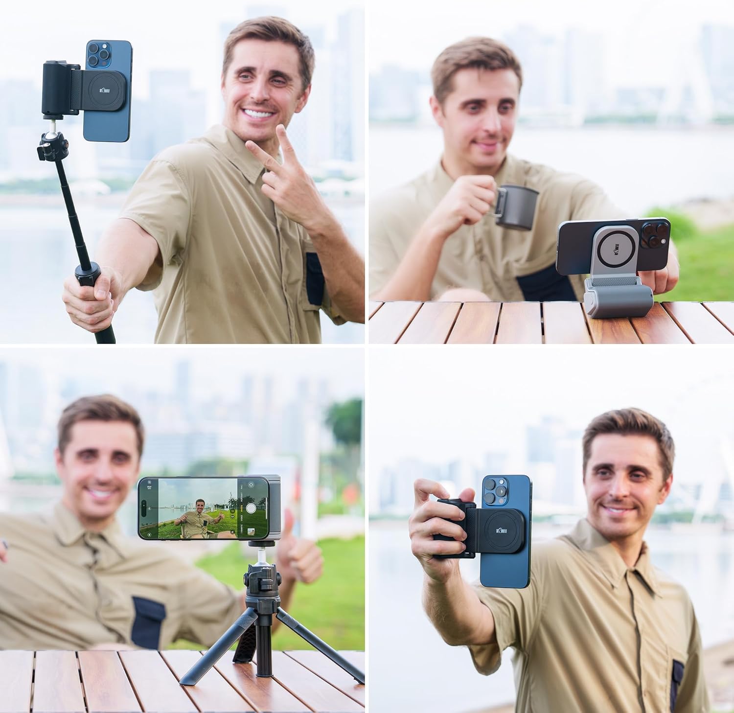 KIWIFOTOS for iPhone Magsafe Camera Grip Magnetic Phone Handle with Bluetooth Remote for iPhone 17 16 Pro Max Samsung Smartphone Vlog Video Shooting(Tripod NOT Included) - Image 6