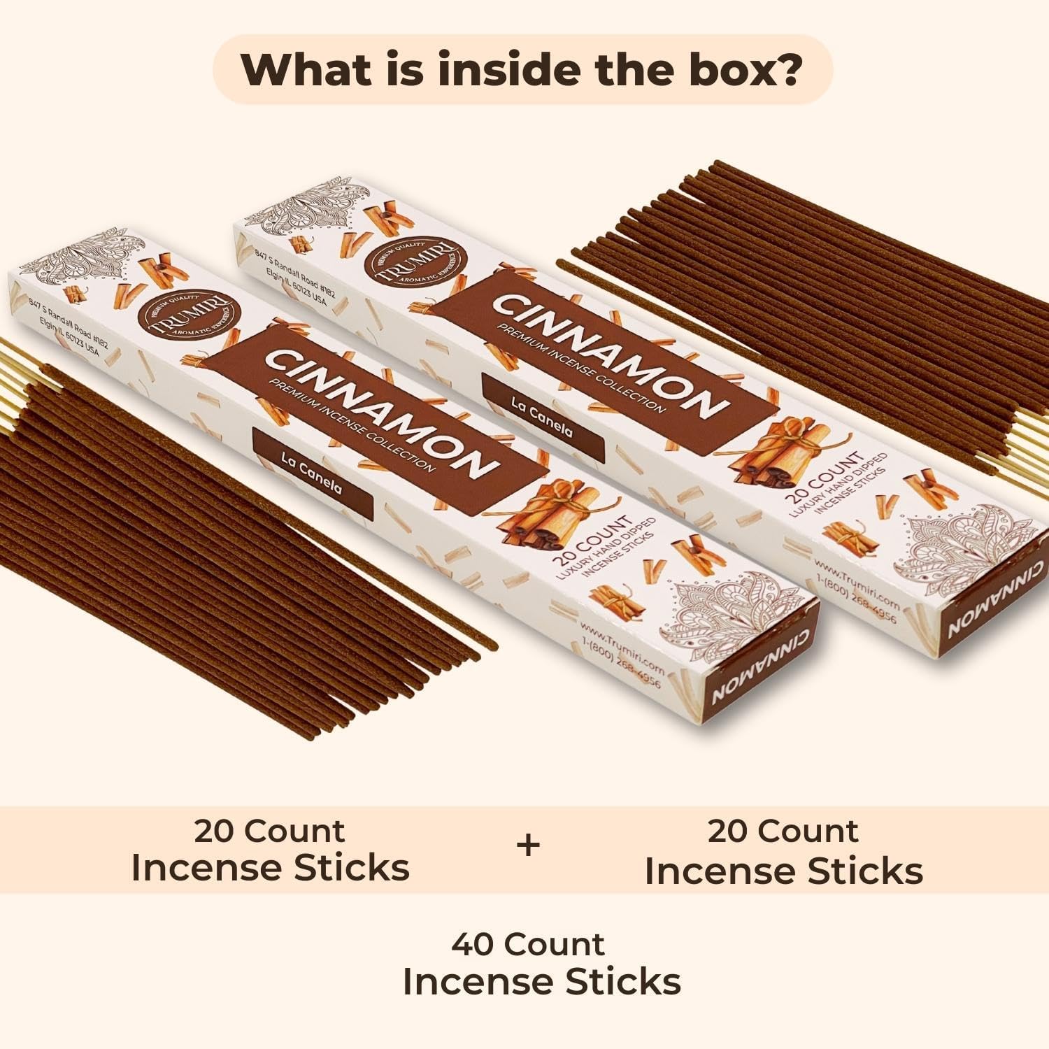 Cinnamon Incense Sticks - Incienso de Canela - Total 40 Insence-Sticks - Dual Pack of 20 Insense - Inciensos - Inscents - Natural Non Toxic Ingredients - Incents - Incence - Inscense - Image 2