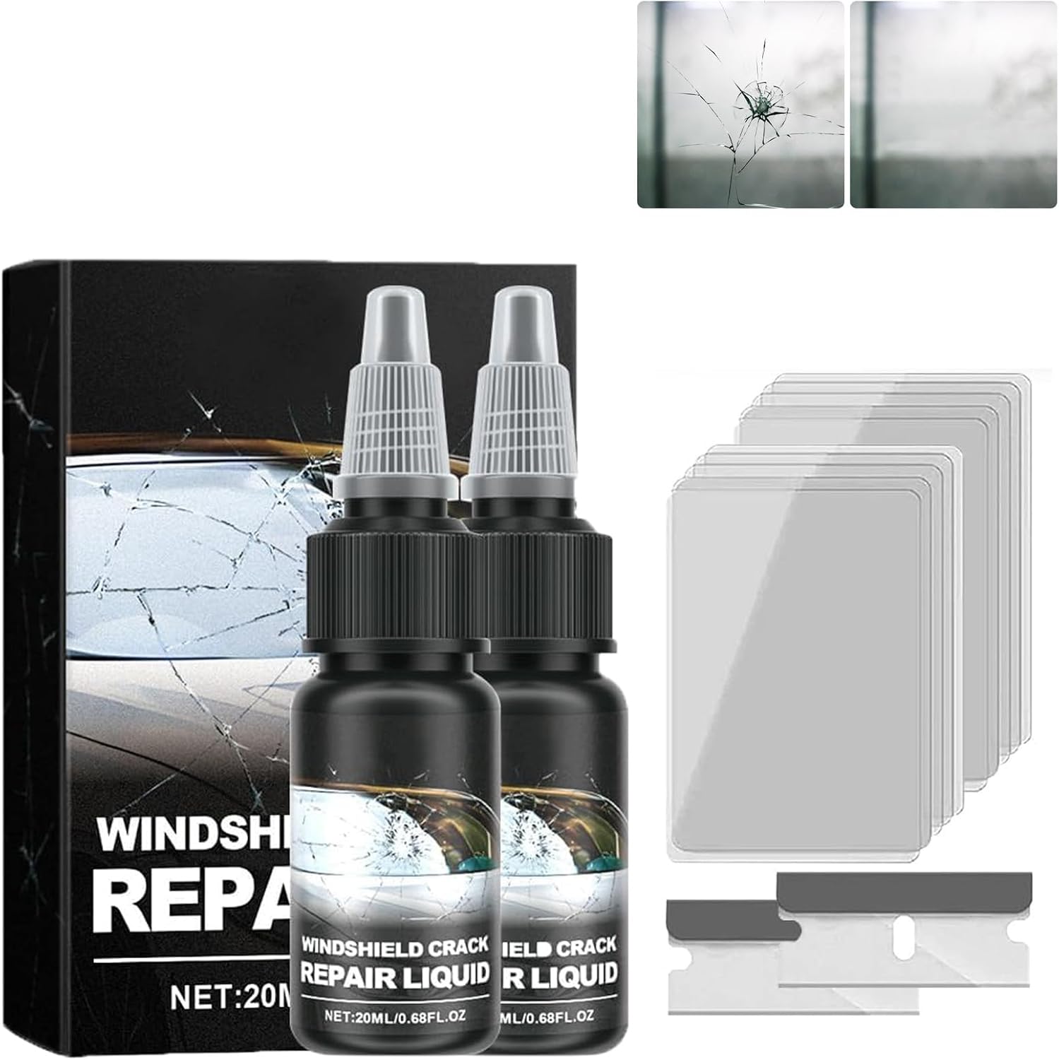 2PCS Crackfix Pro Kit Windshield Repair Kit for Chips and Cracks Windshield Crack Repair Kits