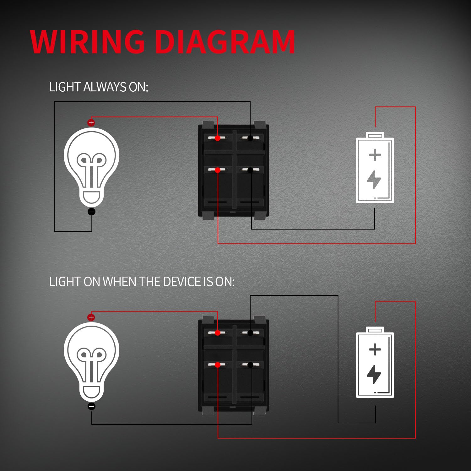 DaierTek 30A 250V KCD2 KCD4 Rocker Switch DPST 4 Pin Red Lighted 120V Rocker Toggle Switch ON Off Heavy Duty T125-3Pack - Image 4