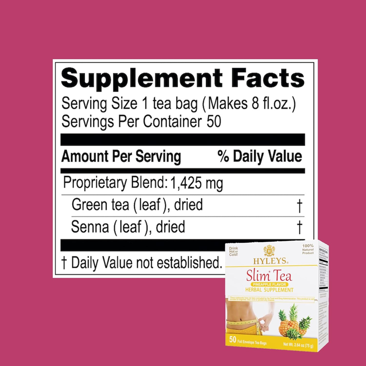HYLEYS Slim Tea Weight Loss Herbal Supplement with Pineapple - Cleanse and Detox - 50 Tea Bags (1 Pack) - Image 2