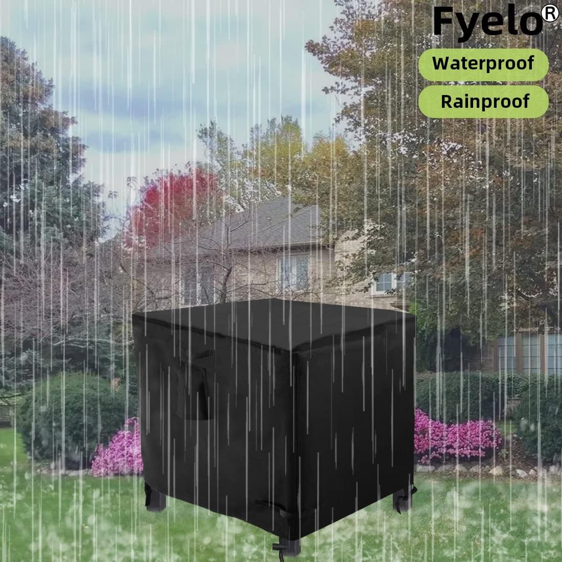 32 Inch Gas Fire Pit Cover for 28-32 Inch Square Fire Pit Tables, Heavy Duty 600D Waterproof & Windproof 32 x 32 x 24 Inches Patio Firepit Cover, Black - Image 7