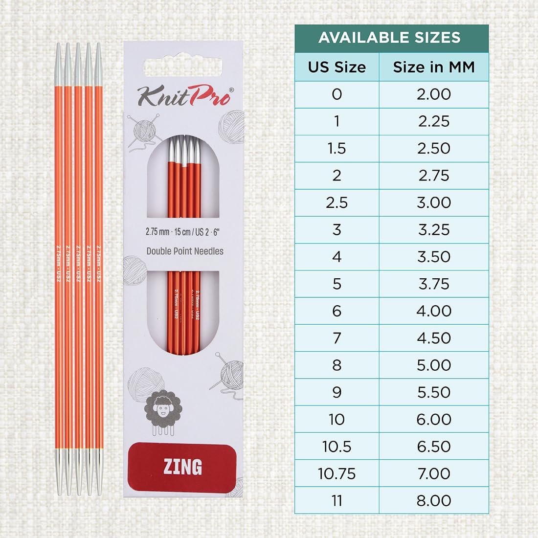 KnitPro Zing Double Pointed Needles 6" (15cm) | US Size 2 (2.75mm) - Image 4