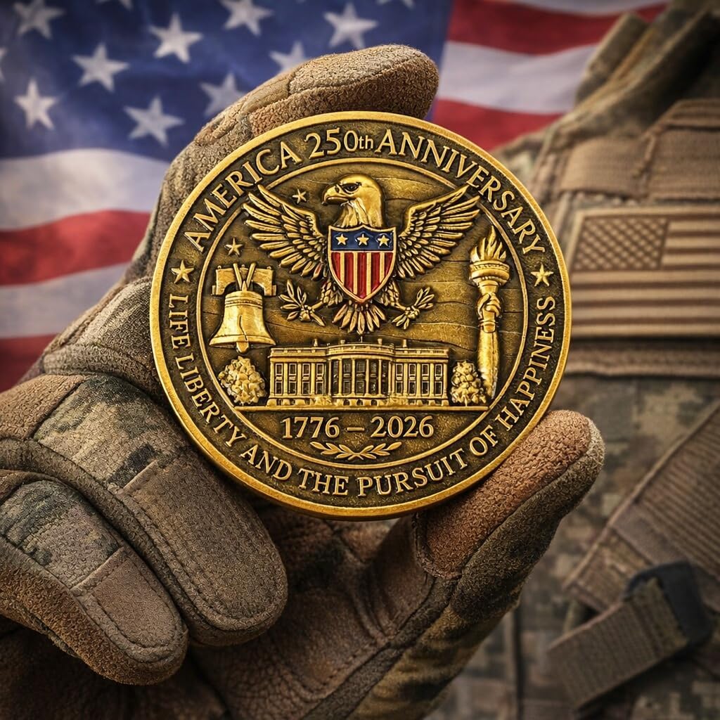 America 250th Independence Anniversary Commemorative Coin, Golden Eagle, Flag & Liberty Bell Challenge Coin USA 1776-2026, Metal Collectible Medal for Celebration & Gift - Image 3