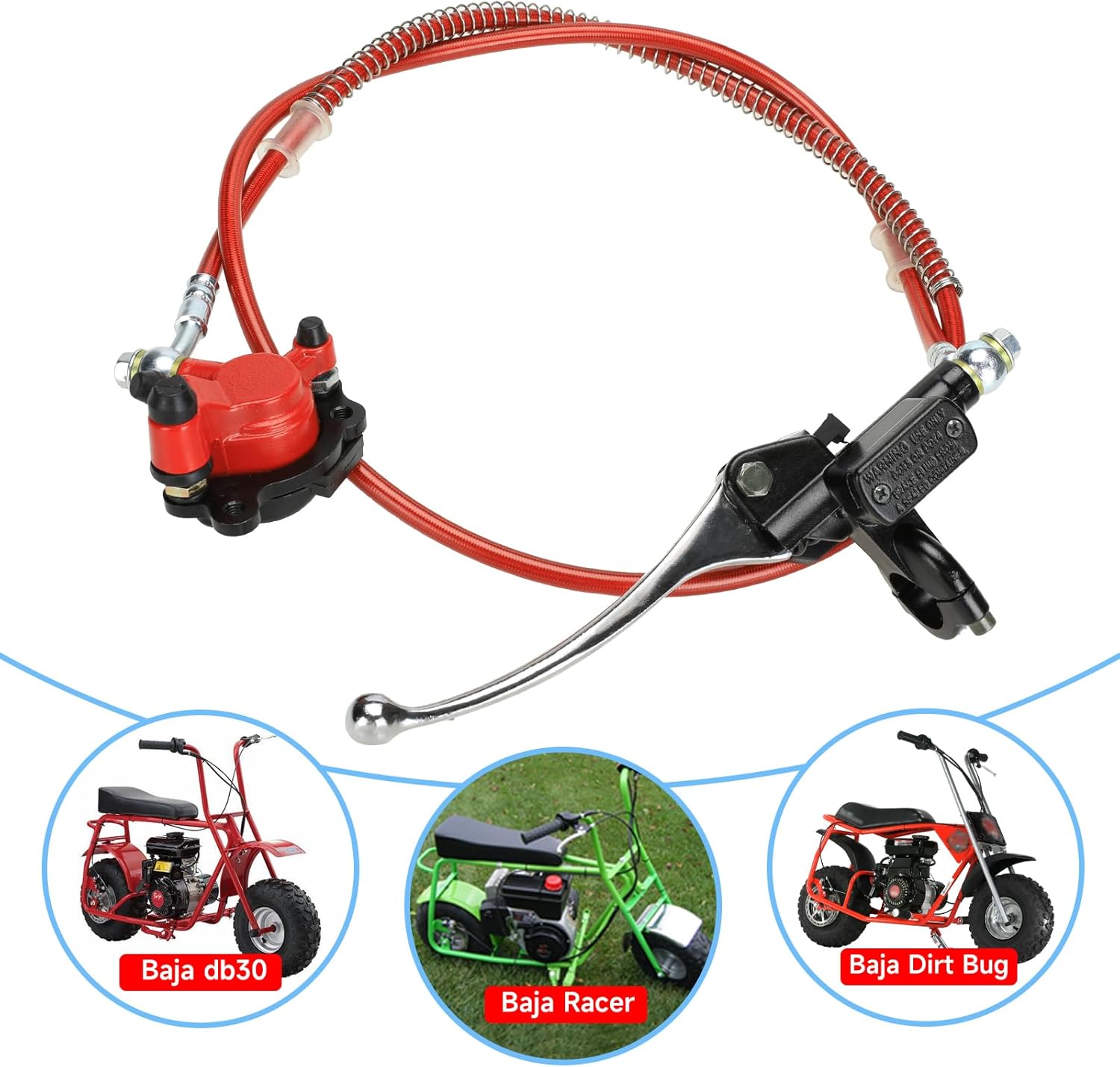 FVRITO Upgraded Mini Bike Hydraulic Disc Brake Kit for Baja DB30 Doodle Bug Blitz Dirt Bug Racer 97cc 79cc Predator 2.8hp Engine with 180mm Brake Disc Rotor Master Cylinder Caliper Pads Assembly Parts - Image 3