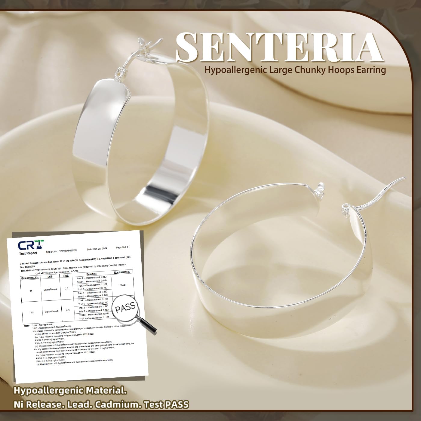 Senteria 925 Sterling Silver Hoop Earrings for Women Hypoallergenic Chunky Silver Hoop Earrings Lightweight Large Thick Silver Hoops Earrings for Women (50mm) - Image 5