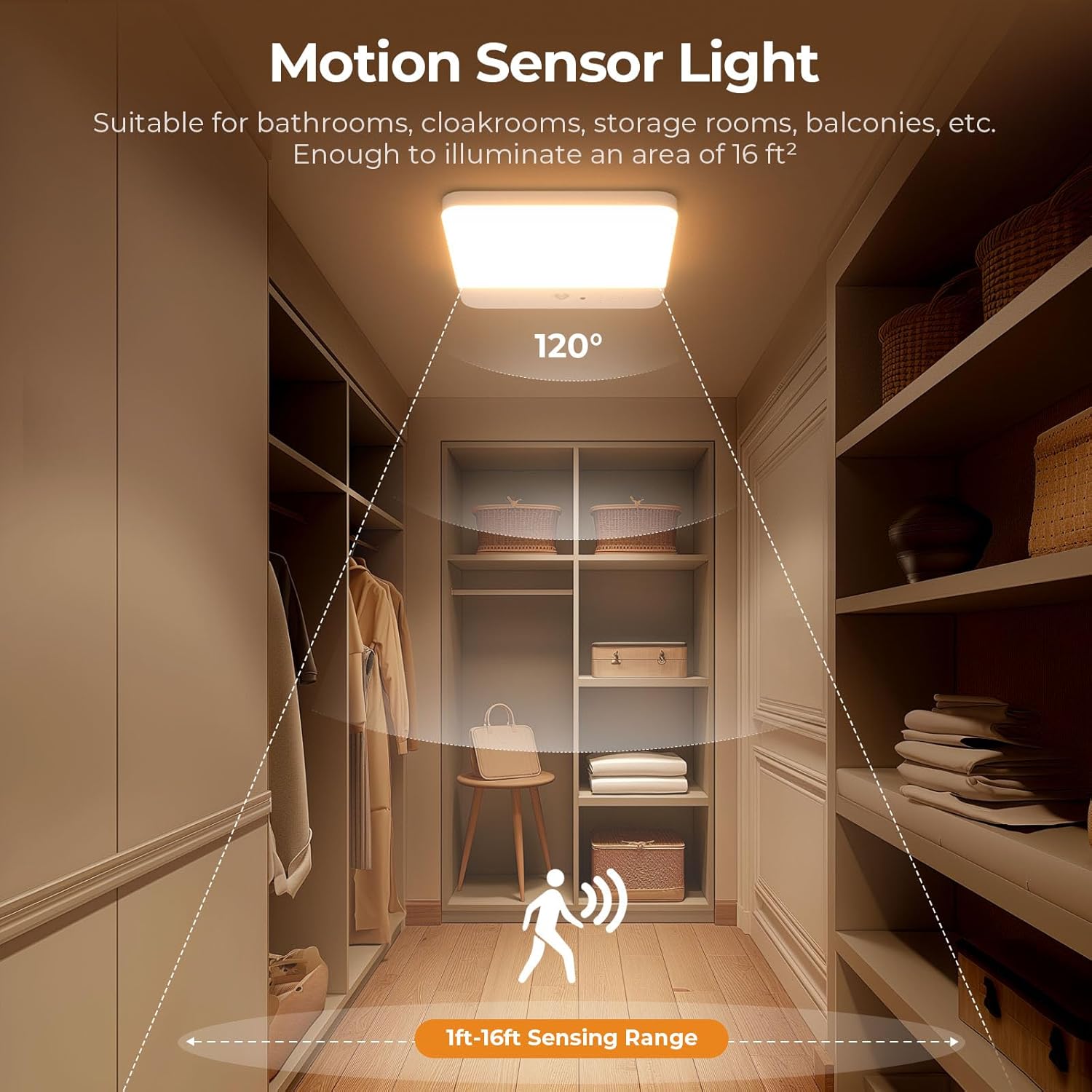 FULEN Motion Sensor Ceiling Light Fixture, Cordless Closet Light Battery Operated, Rechargeable Magnetic Mount LED Shower Light for Bathroom,Stairs,Garage,Hallway,3 Color Temperatures,Remote Control - Image 3