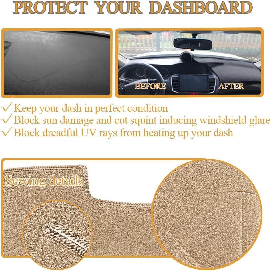 Yiz Dashboard Cover Dash Cover Mat Pad Carpet Custom Fit for Ford F250 F350 F450 Super Duty 1999 2000 2001 2002 2003 2004 / Ford Excursion 2000-2005 (Beige) Y72 - Image 4