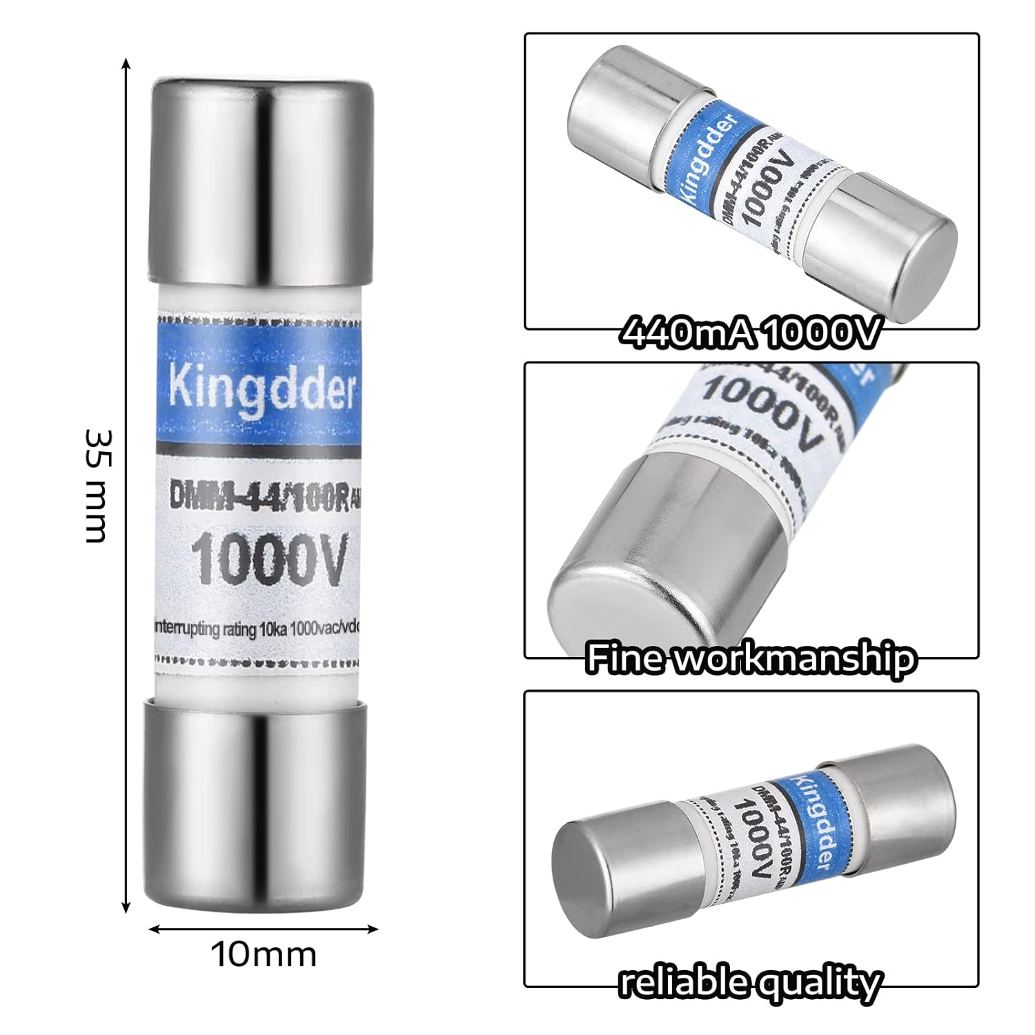 Kingdder 10 Pcs Digital Multimeter Fuse DMM-44/100 440MA 1000V DMM Replacement Fast Acting Replacement Agent Fuse 10 x 35 mm, 3/8 Inch x 1-1/2 Inch - Image 2