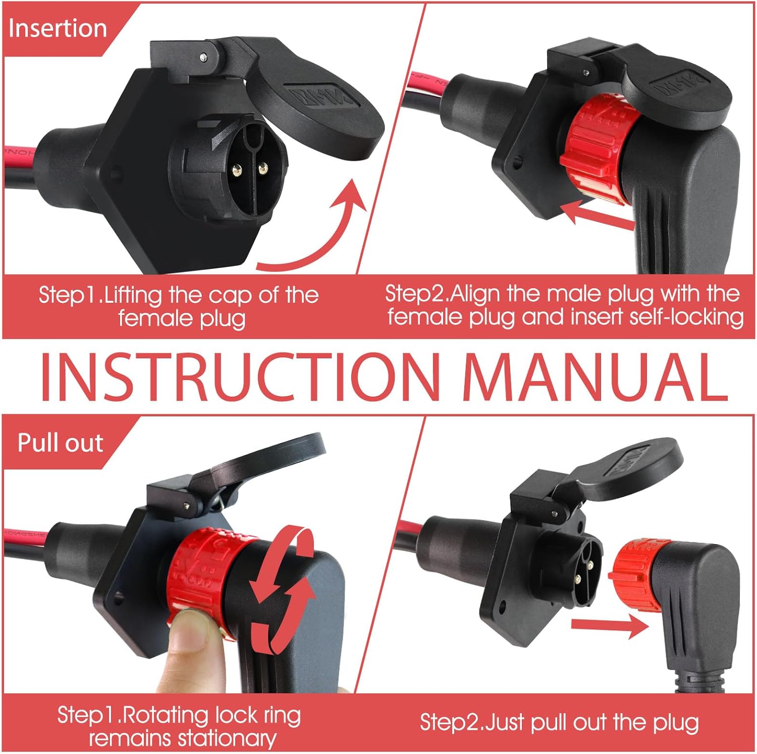 Trolling Motor Plug,12V/24V/26V/48V Trolling Motor Plug and Receptacle for Minn Kota Marine Boat,8 Gauge 2-Wire Quick Connect,Male&Female,Waterproof - Image 7