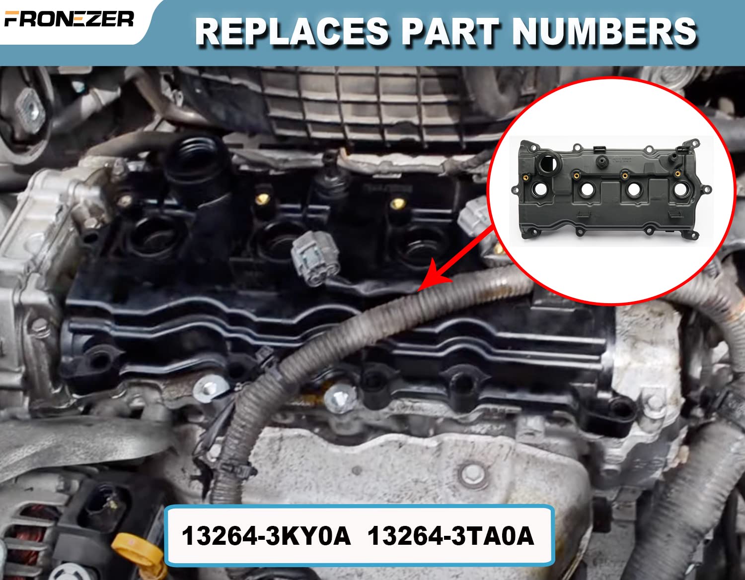 Engine Valve Cover with Gasket Bolts & Oil Filler Cap Compatible with 2013-2018 Nissan Altima 2016-2017 Nissan Murano 2014 Nissan Pathfinder 2014-2017 Nissan Rogue Infiniti QX60 2.5L Part# 13264-3KY0A - Image 3