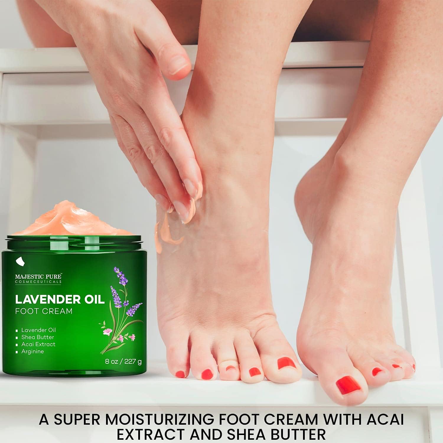 Majestic Pure Lavender Oil Foot Cream, Warming Cream - Calluses, Dry Cracked Feet, Hands, Heels, Elbow, Nails, and Knees - Softens & Moisturizes Skin - 8 oz - Image 2