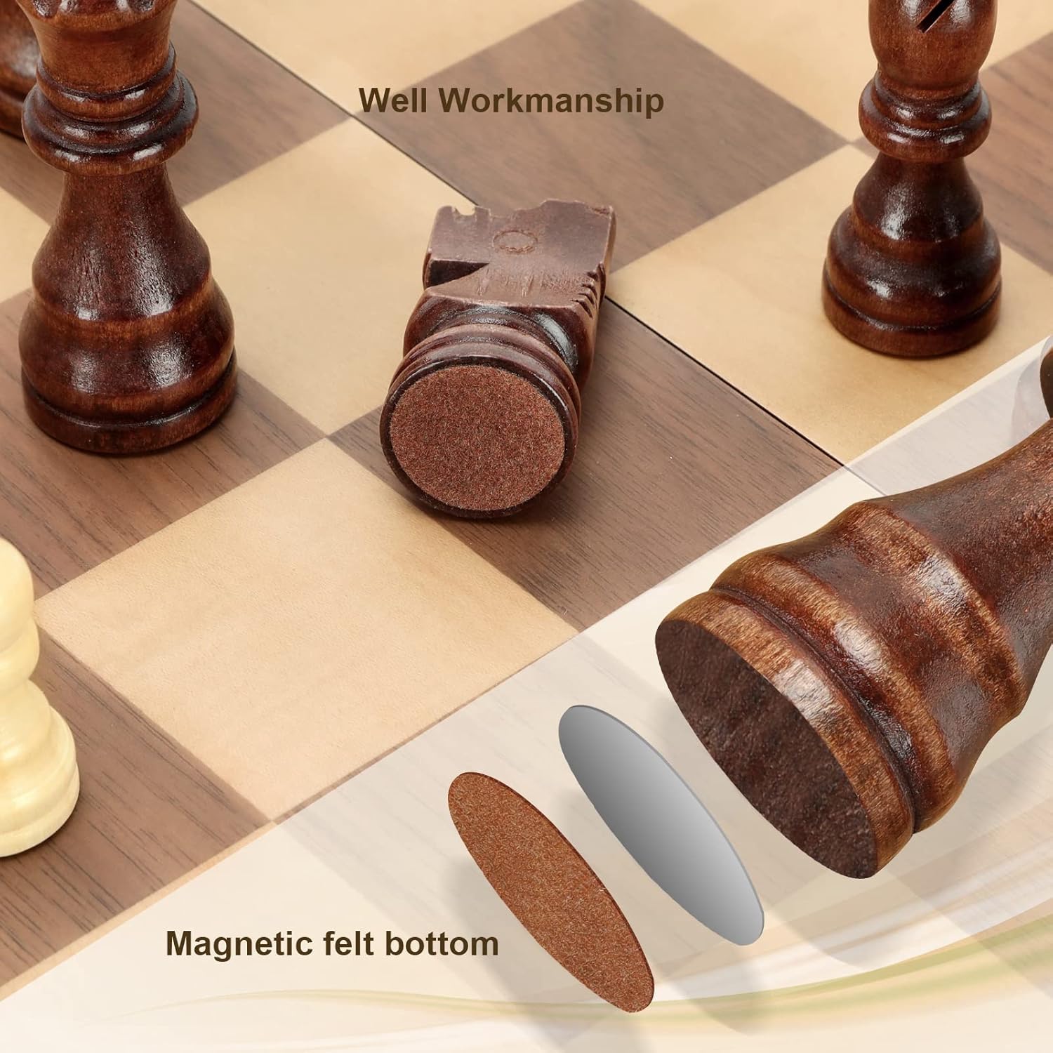 Magnetic Wooden Chess Set for Adults Kids 17'' Chess Board with Handmade Pieces, Folding Portable Travel Unique Chess Sets Game for Tournament Professional Beginner - Image 5