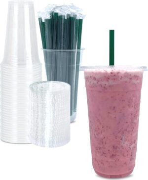 32 oz Clear Plastic Cups with Lids ...
