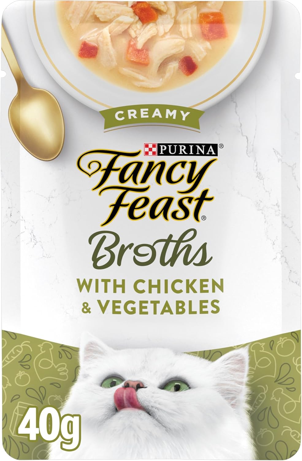 Purina Fancy Feast Broths Classic With Chicken and Vegetables Lickable Wet Cat Food Broth Topper, Pack of 16, 1.4 oz Pouches - Image 3