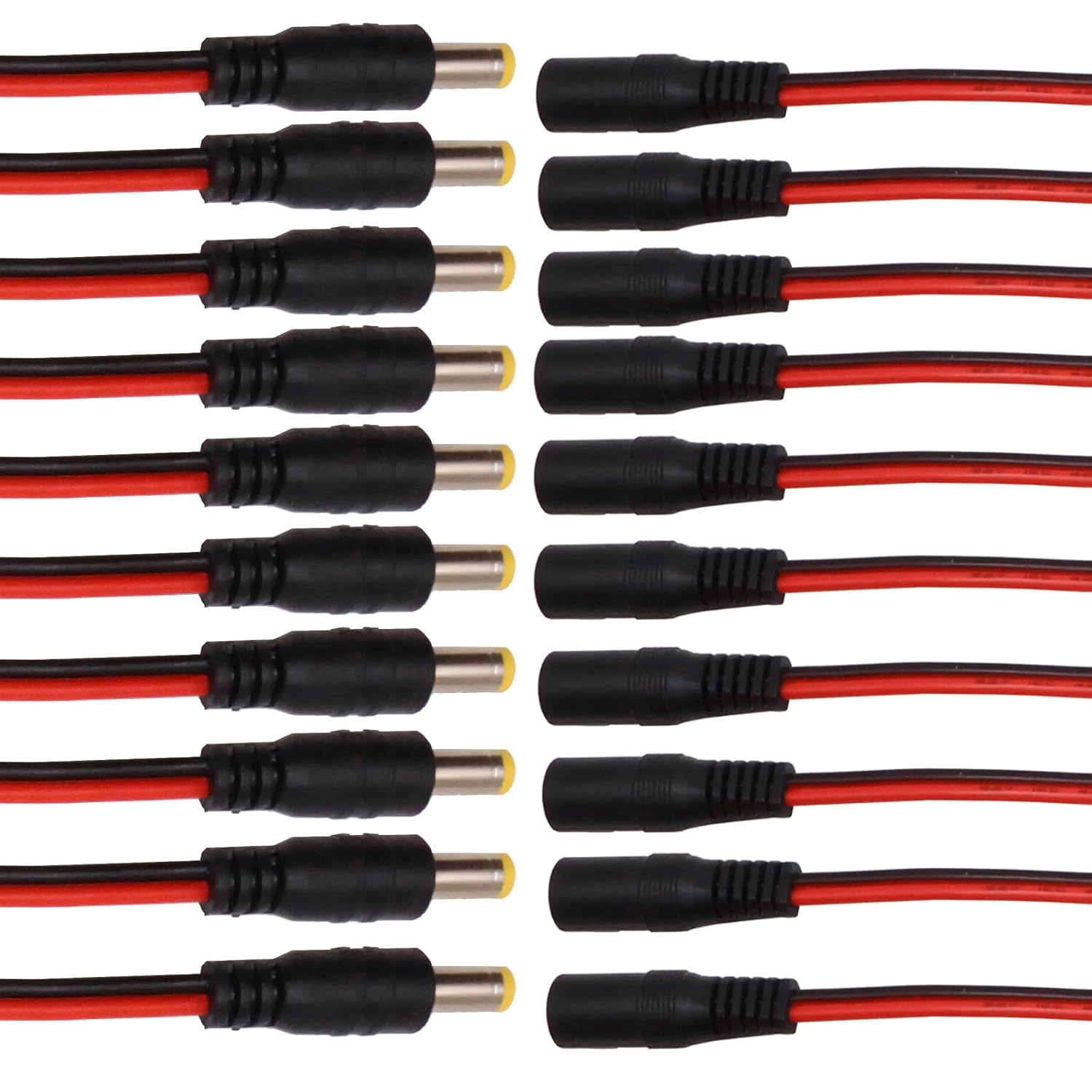 10Pairs DC Power Cable 12V 5A Plugs Male and Female Jack Barrel Connectors Wire DC 2.1mm x 5.5mm Power Pigtail Cable for CCTV Security Camera and Lighting Power Adapter Connectors - 30cm/11.8inch