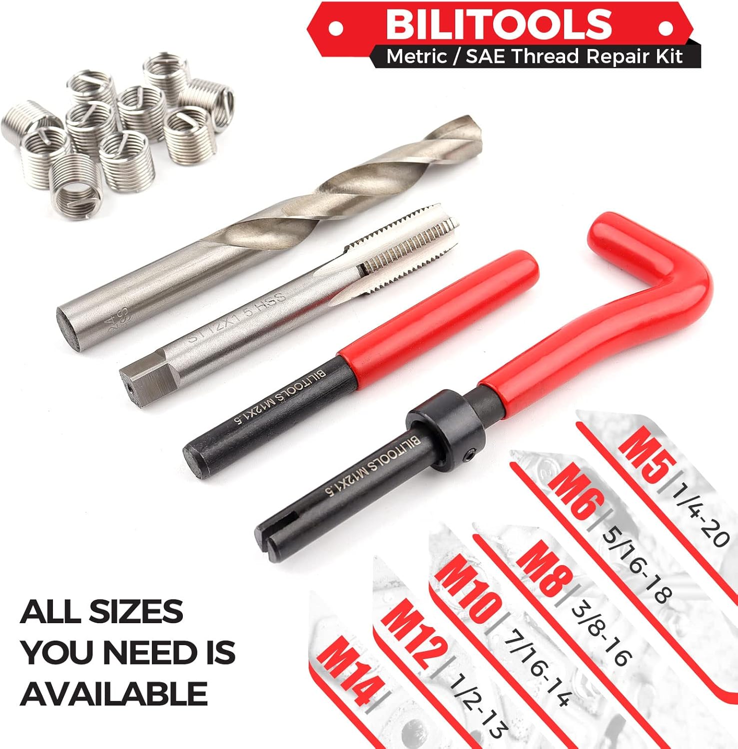 BILITOOLS 5/16-18 inch Thread Repair Kit, HSS Drill Helicoil Repair Kit SAE - Image 5