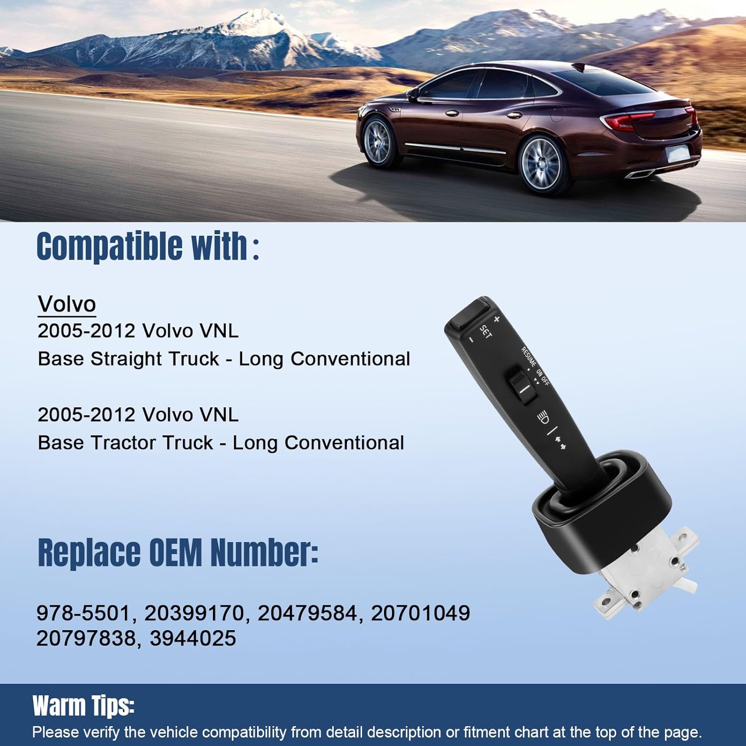 LCWRGS Turn Signal Switch Compatible with Volvo VNL 2005 2006 2007 2008 2009 2010 2011 2012 Truck, Headlight Dimmer Multi-Function Combination Switch, 20399170 20479584 - Image 2