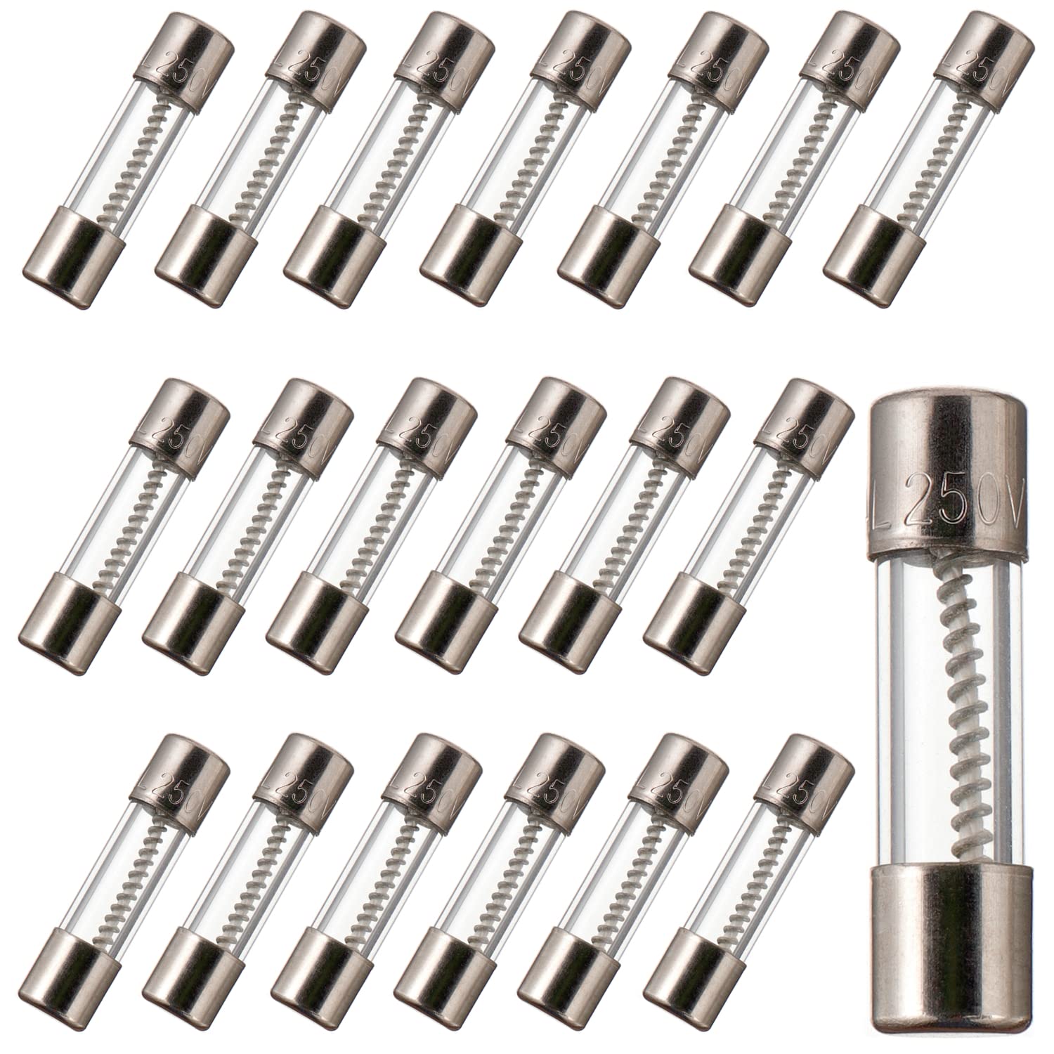 BOJACK T1AL250V 5x20mm 1A 250V Slow Blow Fuses 1 amp 250 Volt 0.2 x 0.78 Inch Glass Tube Time-delay Fuses (Pack of 20)