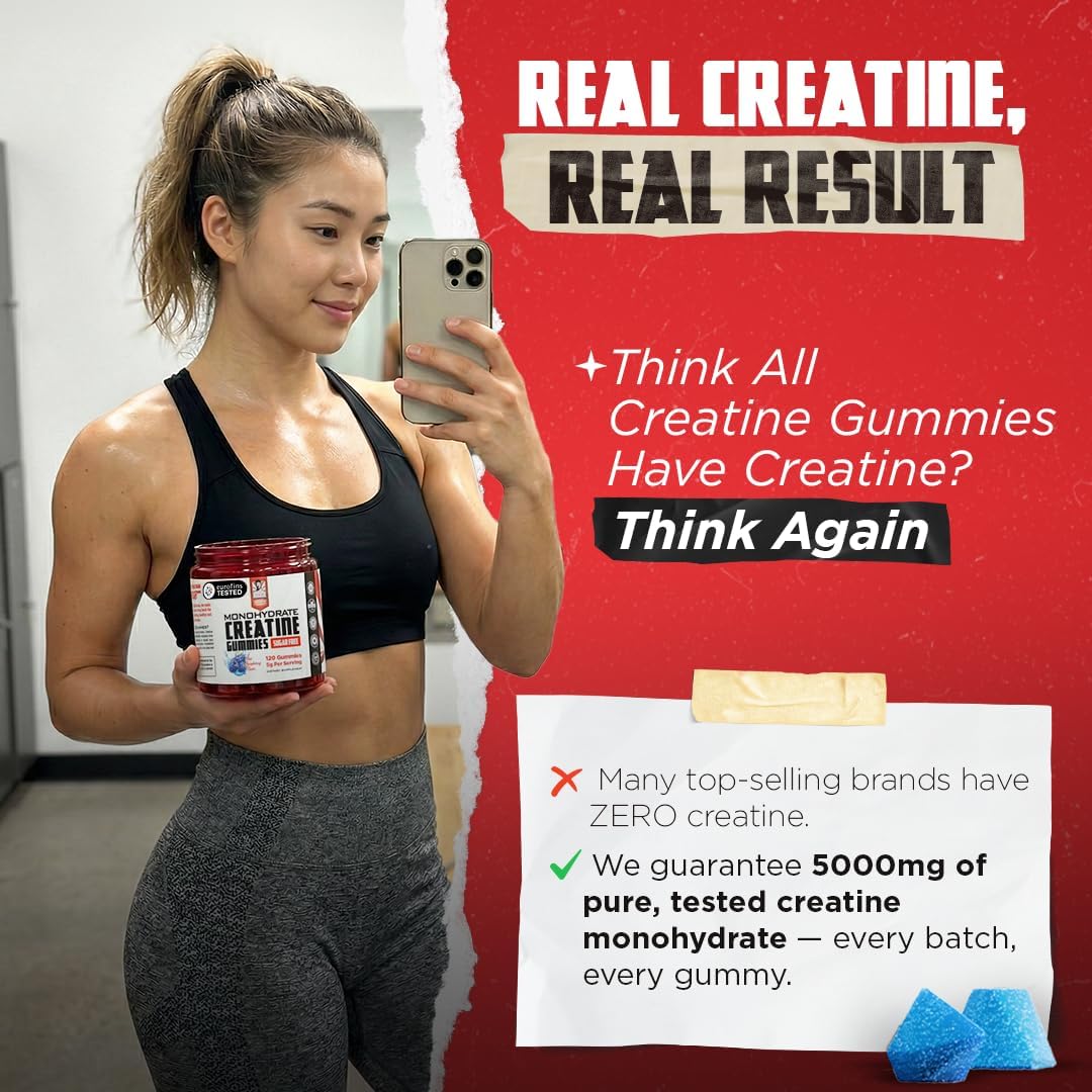 Old School Labs 5000mg Creatine Monohydrate Gummies, Optimized for Men and Women, Supports Lean Muscles & Recovery, Energy & Stamina - Real Creatine and Third Party Tested, 30 Servings, 120 Ct - Image 3