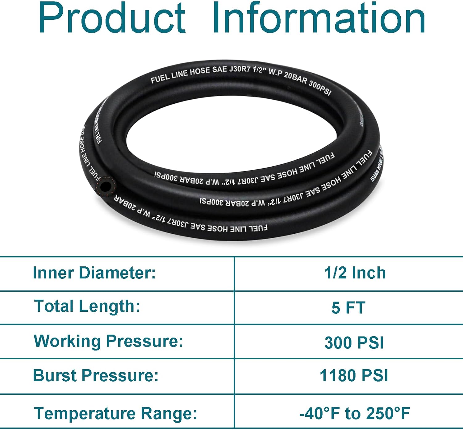 Fuel Line 1/2 Inch ID, Fuel Hose 5FT, J30R7 Fuel Line Hose NBR. - Image 3