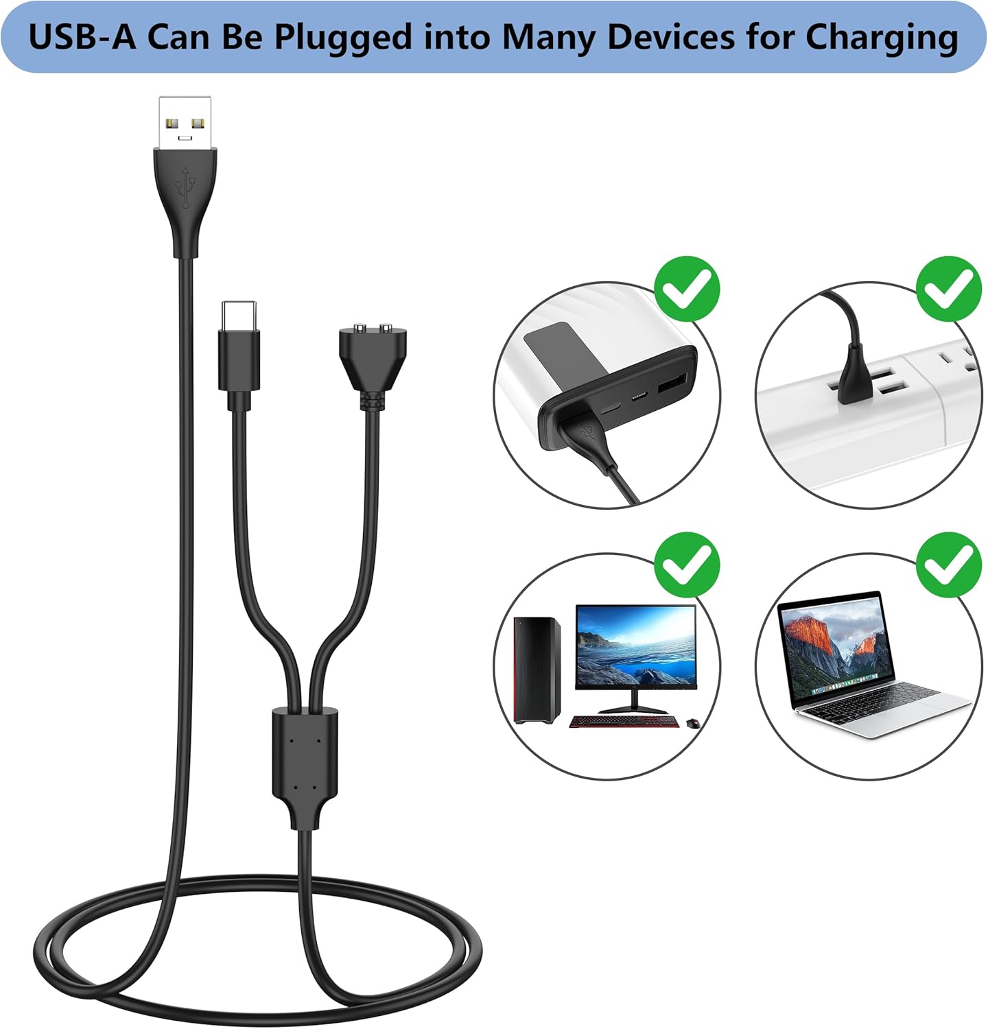 Vanjua Charger for Delupet/Yawpet/Jugbow Dog Training Collar and Remote, 2-in-1 USB C and Magnetic Bark Collar Charging Cable (Black) - Image 3