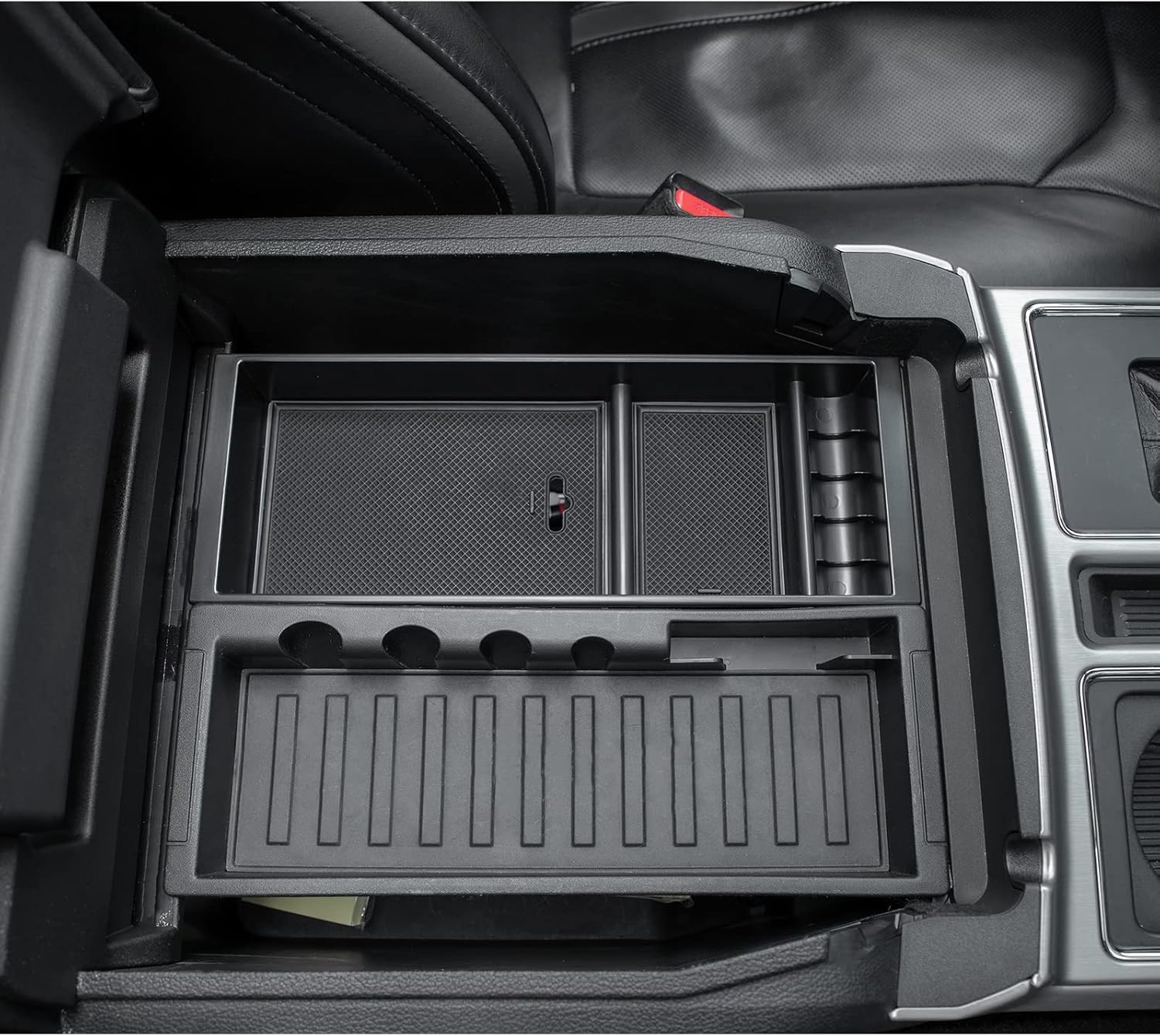 JDMCAR Compatible with Ford F150 Accessories (2015-2020) /F250 F350 F450 (2017-2022) / Expedition 2018-2022 Center Console Organizer, ABS Material Insert Tray Storage Box- (Bucket Seats ONLY)- Black - Image 6