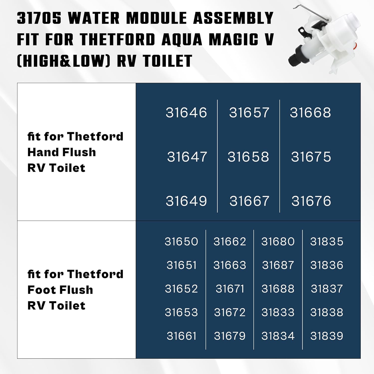 31653 31705 31688 31835 31687 RV Toilet water Valve fit for Thetford RV Toilet Parts-Leak&Freeze-Resistant fit for Thetford Aqua-Magic V 31676 31675 31667 31658 31668 31650 31680 31671 prime&swift - Image 4