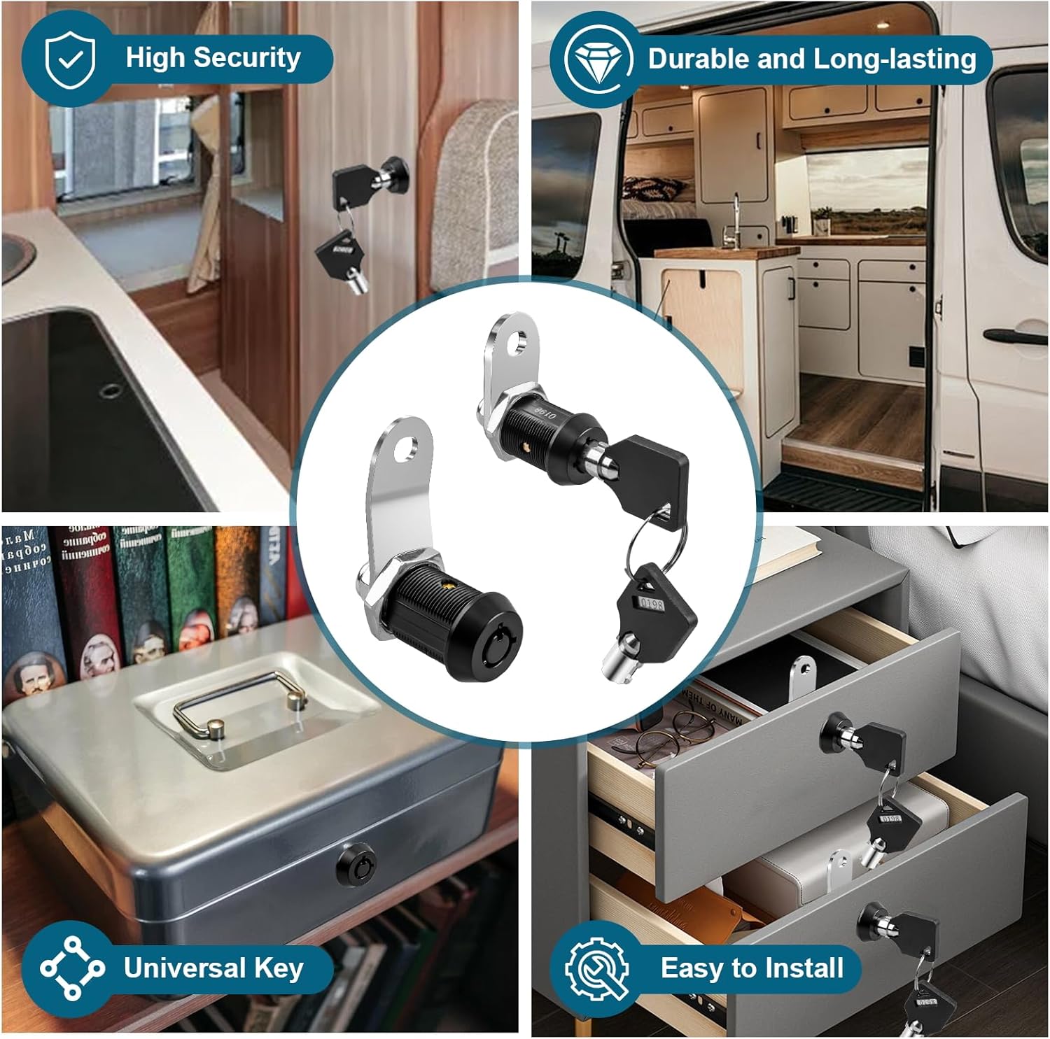 Cabinet Cam 2 Pack Locks, RV Storage Locks with Keyed Alike (7/8"), Suitable for Drawers and Cabinets to Protect Important Items, Zinc Alloy Materials - Image 5