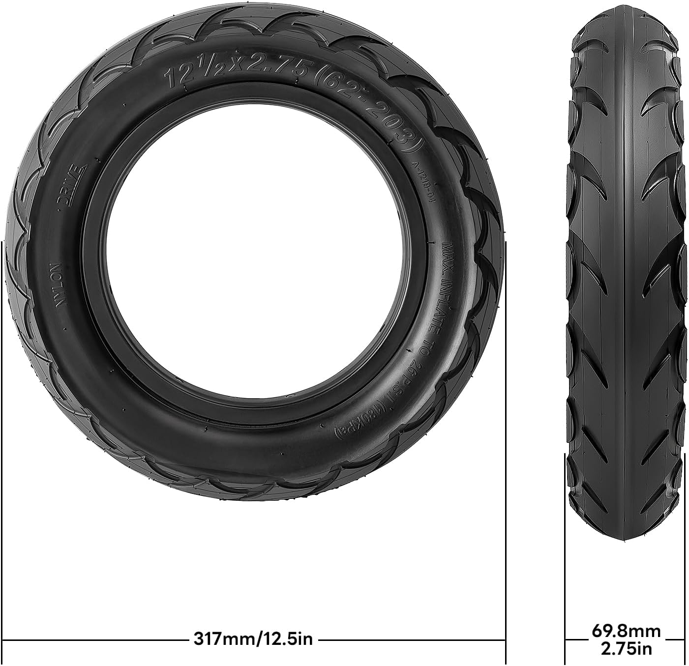 12.5x2.75 Replacement Tire and Inner Tube, 12 1/2 x 2.75 Dirt Bike Tire Tube for Razor MX350 MX400 Dirt Rocket, X-Treme X-560, Compatible with 12 1/2x2 3/4 Electric Scooters Tire Tube(2Sets) - Image 3