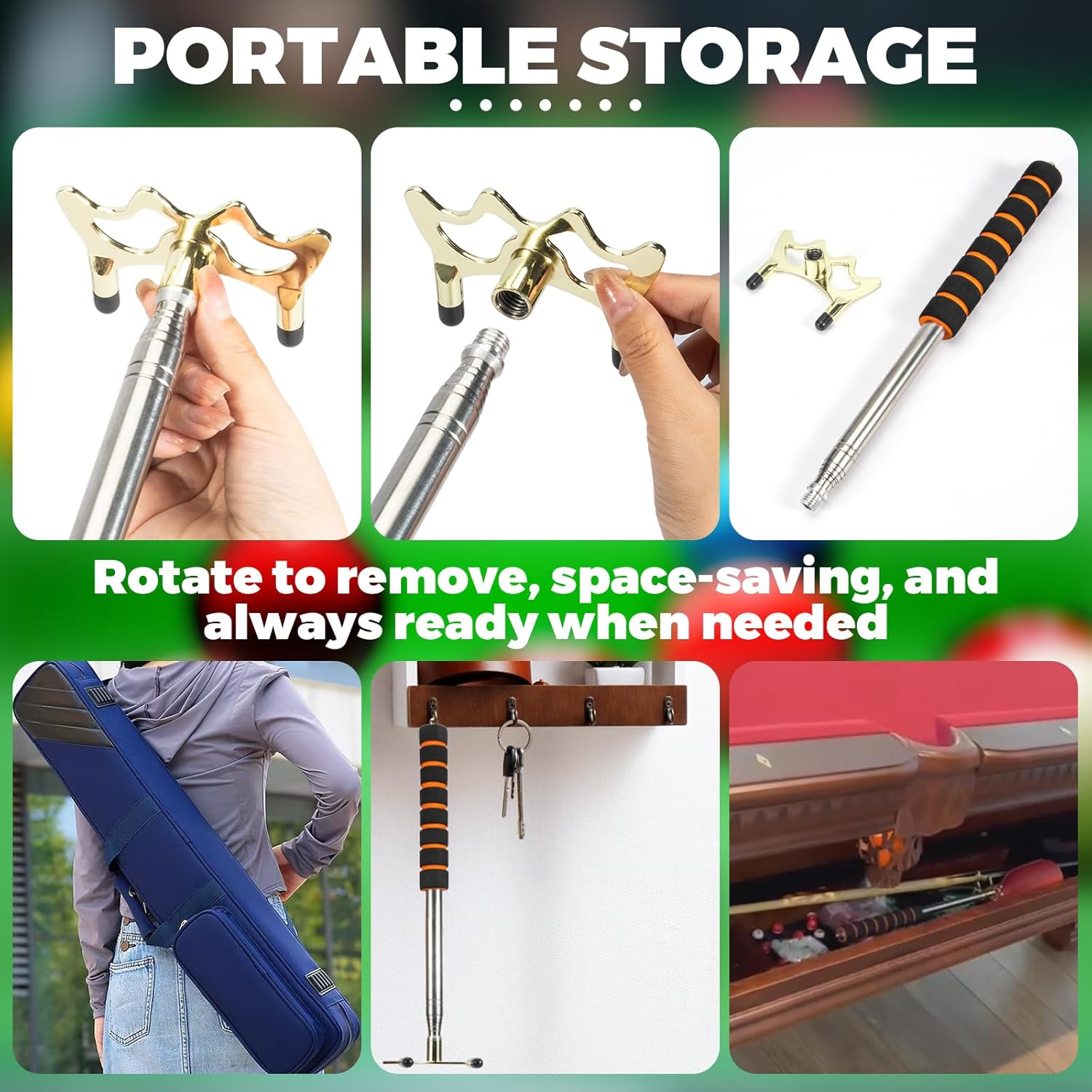 Pool Bridge Stick, Professional Retractable Pool Cue Bridge with Removable Brass Bridge Head, Free Adjustment for Multi-Angle Shots, Easy to Use and Storage, Essential Pool Table Accessories - Image 4