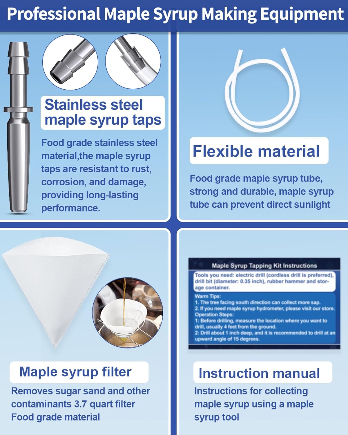 42Pcs Maple Syrup Tapping Kit, Maple Tree Tapping Kit with 12 Metal Maple Syrup Spiles, 12 Maple Syrup Tubes, 12 Hooks, 3 Maple Sap Filters, Tree Tapping Kit for Maple Syrup Making Equipment - Image 3