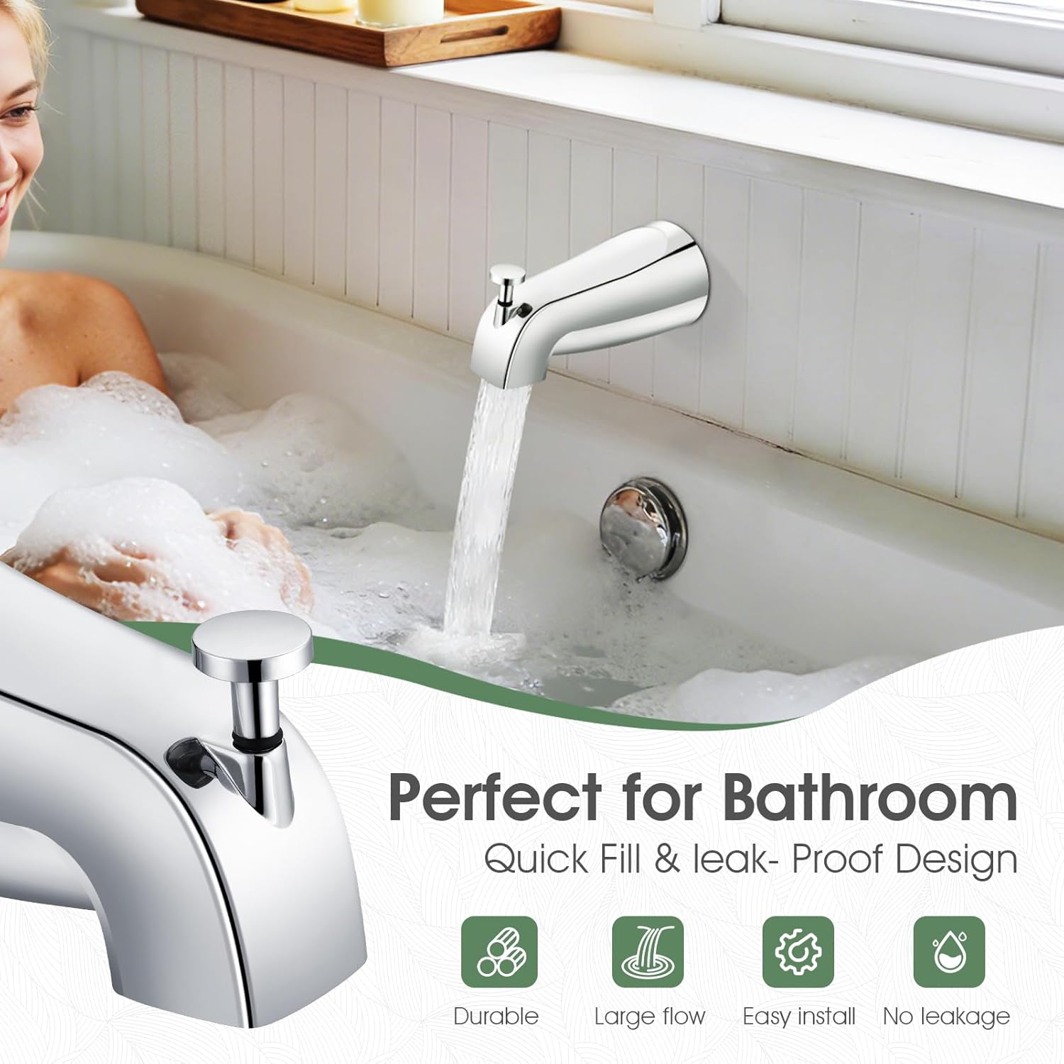 Bathtub Faucet Replacement with Diverter,Easy to Install Tub Spout for 1/2" Copper Pipe,1/2" IPS and 3/4" IPS with Install Tool - Image 3