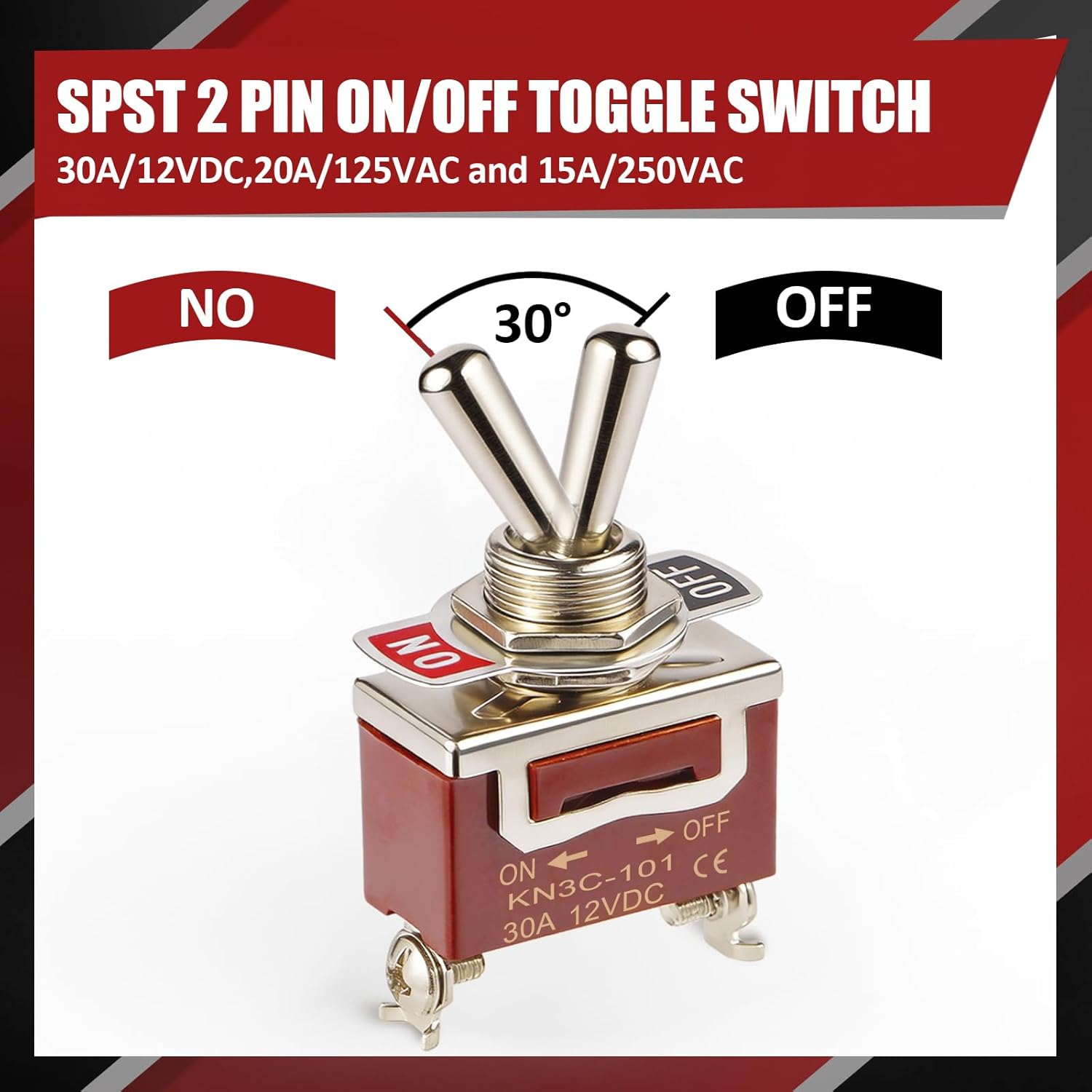 3-Pack Toggle Switch, Covxyorg 12V 30A HeavyDuty ON/Off 2Pin SPST Waterproof Toggle Switch with Waterproof Cap and Terminals for Automotive Boat Truck - Image 4