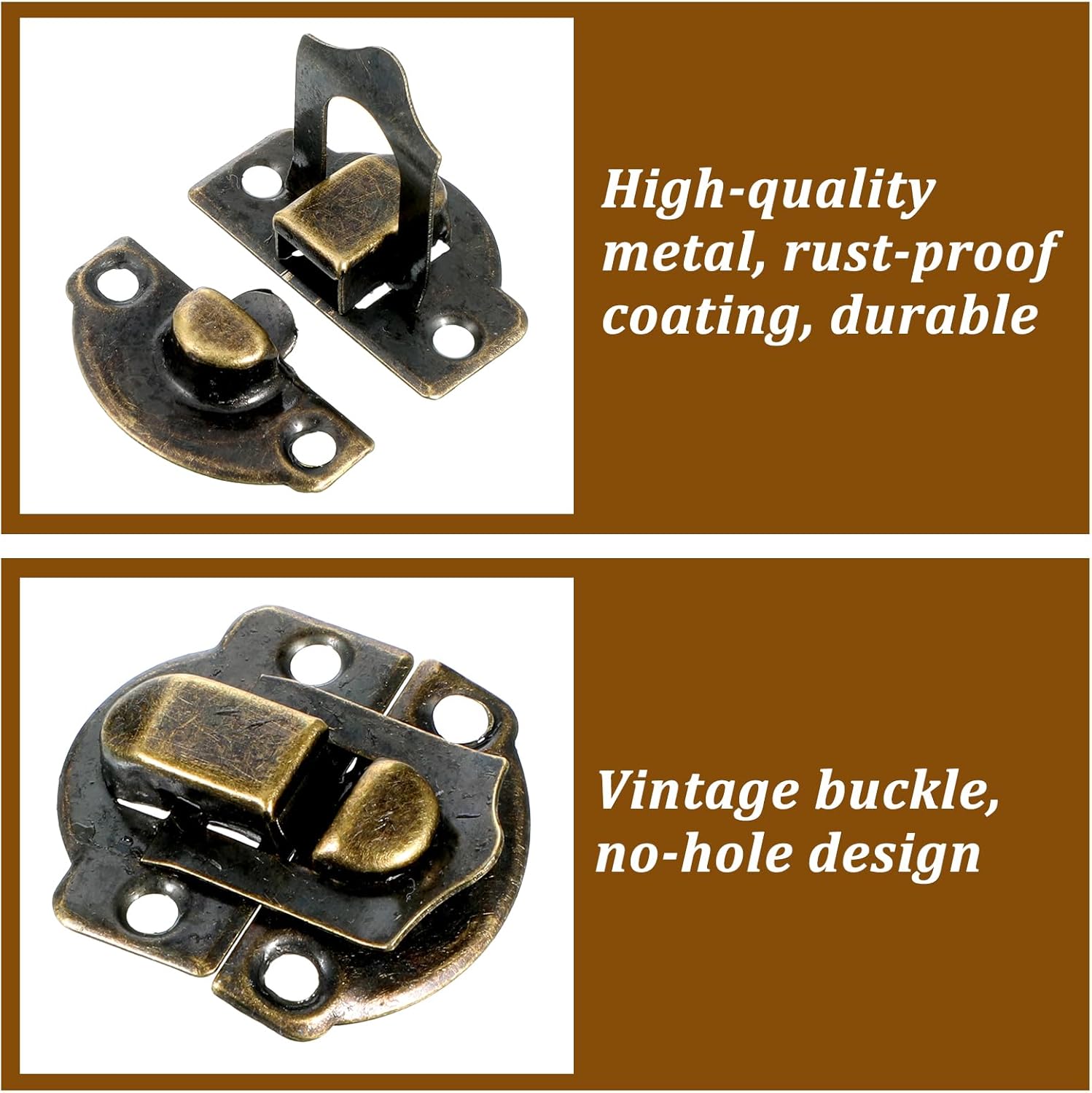 Antique Wooden Box Hinges and Latches with Matching Screws Retro Small Hinge Buckle Latch and Vintage Bronze Engraved Hinge for Decorative Cabinet Jewelry Box (2X Hasp Catch + 4X Hinges) - Image 4