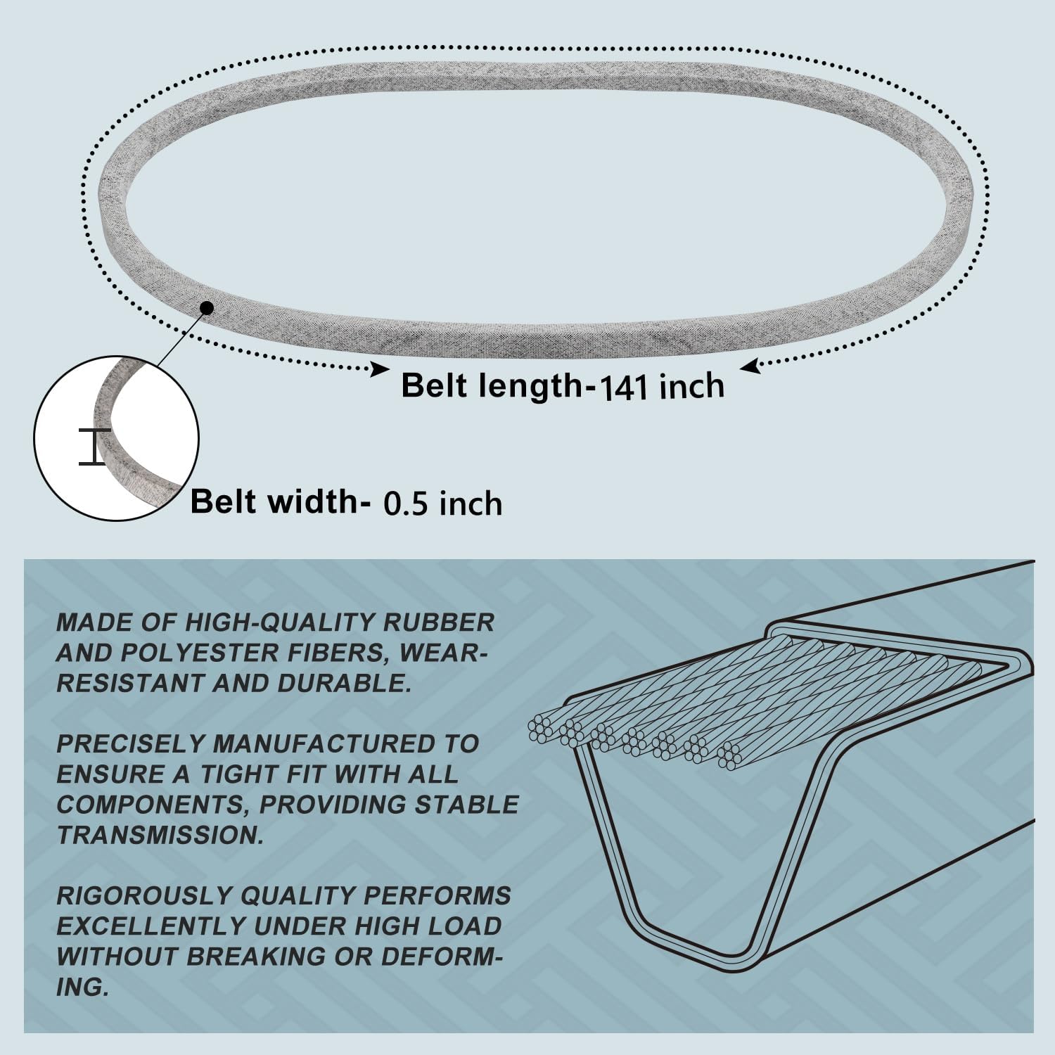 Holdly 119-8820 Deck Belt 1/2 x 141'', for Toro TimeCutter 50'' SS5000 MX5000 5000 MX5060 75750 75755 Exmark Quest Zero Turn Mowers, Kevlar Aramid Belt 119-8820-SL SS5060 74630 74632 75751 - Image 2