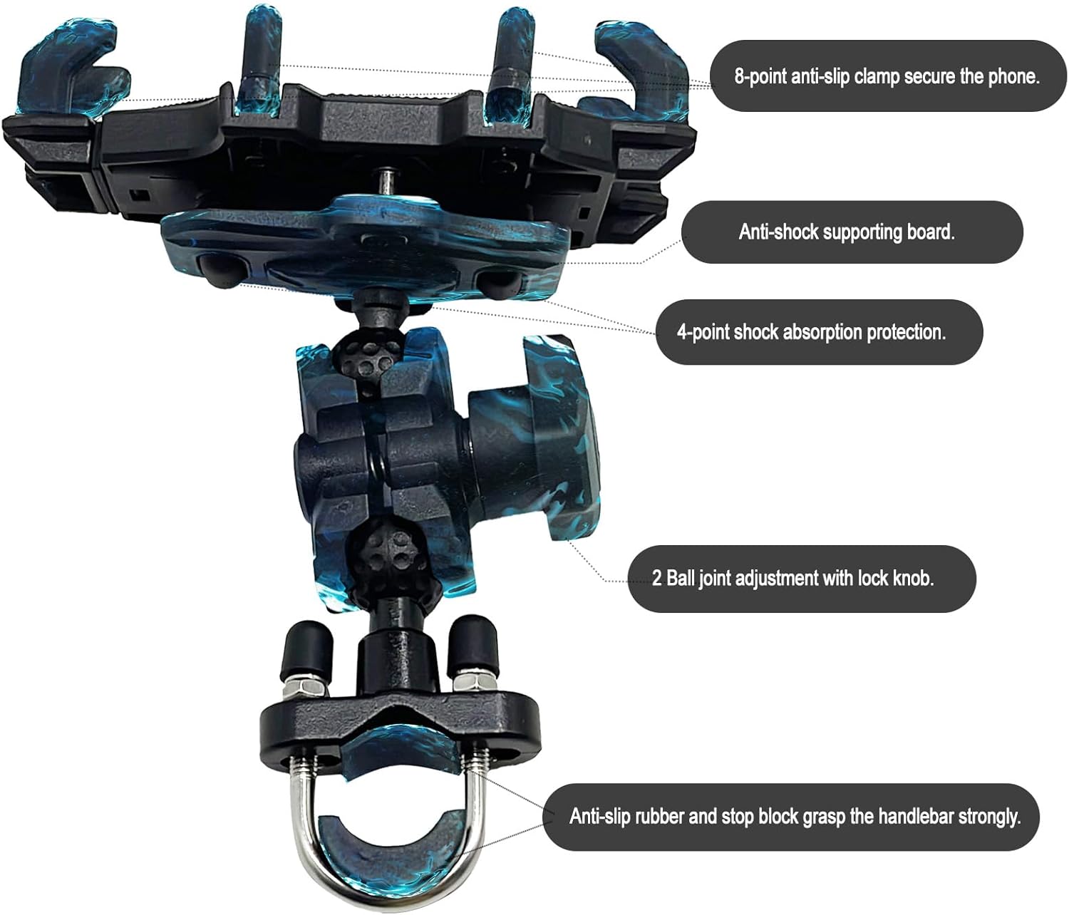 QYMOTO ATV Phone Holder Mount,Motorcycle Handlebar Phone Mount,4 Wheeler Anti Vibration 360 Cell Phone Holder Clamp Fit CFMOTO Cforce,Polaris Sportsman,Can am Outlander Adjustable Fit 4.7"-7.1'' Phone - Image 6