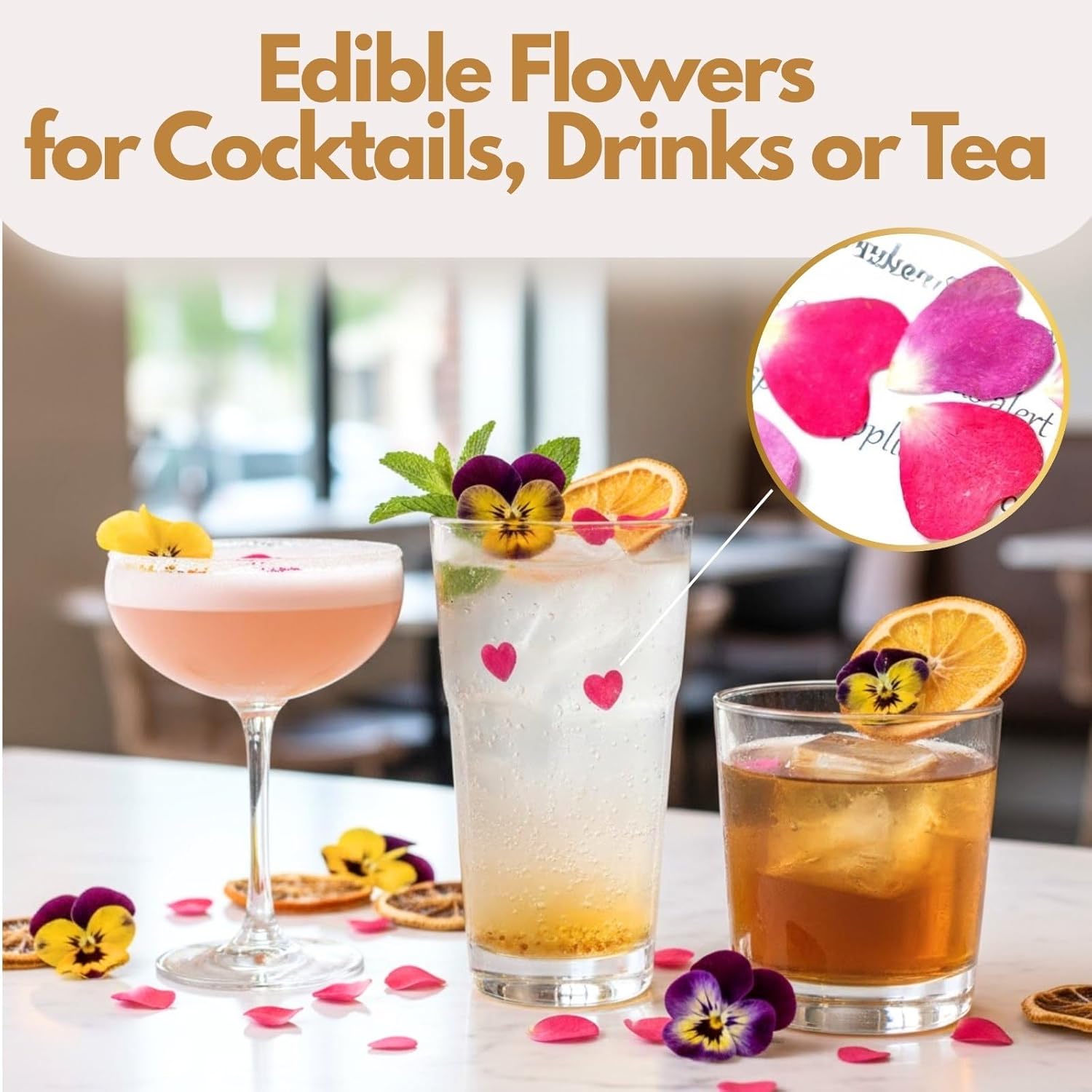 74 Pcs Edible Flowers for Cocktails Cake Decorating Drinks, Real Dried Pressed Flowers Cupcake Toppers, Food Grade Dry Flowers for Crafts Resin Mix with Pansy, Heart Rose Petals, Orange - Image 7