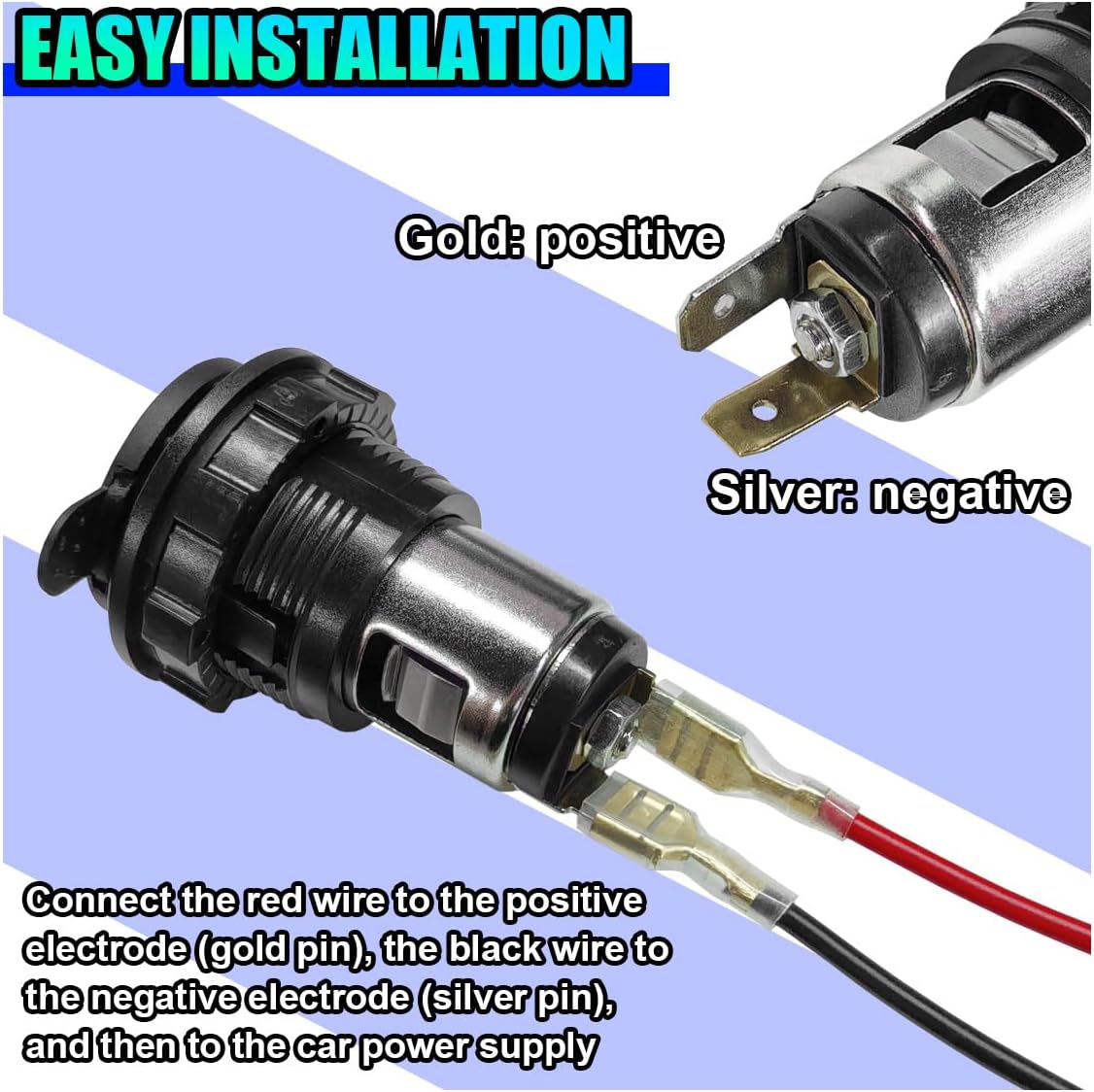 Cigarette Lighter Socket, DC 12V Car Power Outlet Socket Replacement, Waterproof Car Cigarette Lighter Adapter with Cover and Wiring Harness, Universal Auto Accessories for CarS, RV, Boat (1PC) - Image 4