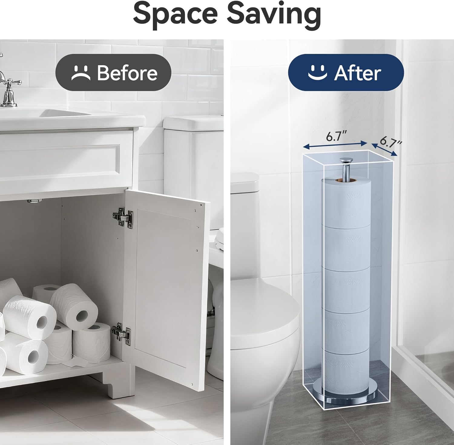 Toilet Paper Holder Stand(with Reserve Function), Free-Standing Spare Rolls Storage Holder, Stainless Steel, Modern Design - Image 4