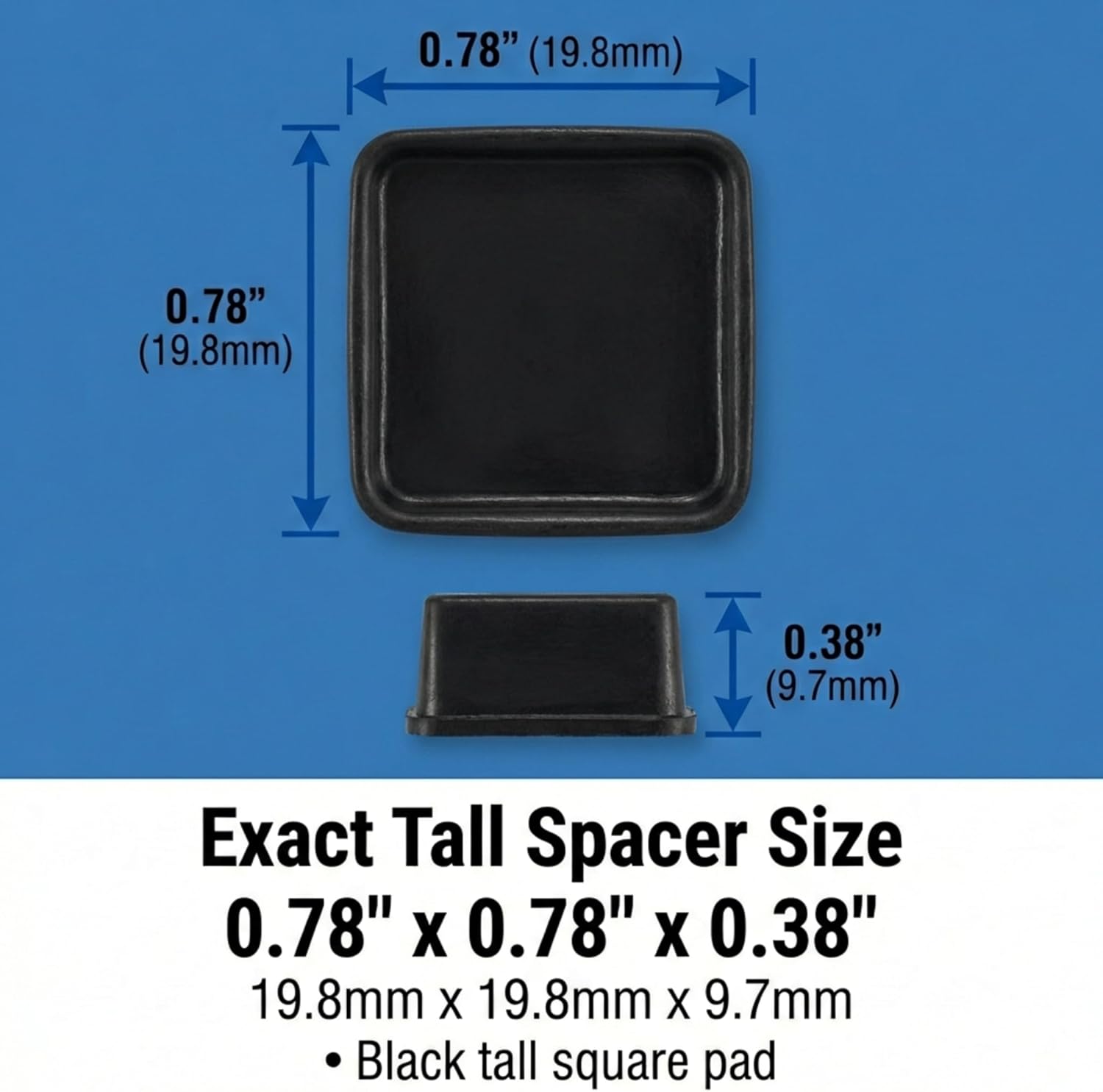 Black Tall Square Adhesive Rubber Bumper Pads - Made in USA – Rubber Feet for Speakers, Electronics, Furniture, Appliances, Audio Equipment - 20 Pieces - Image 3