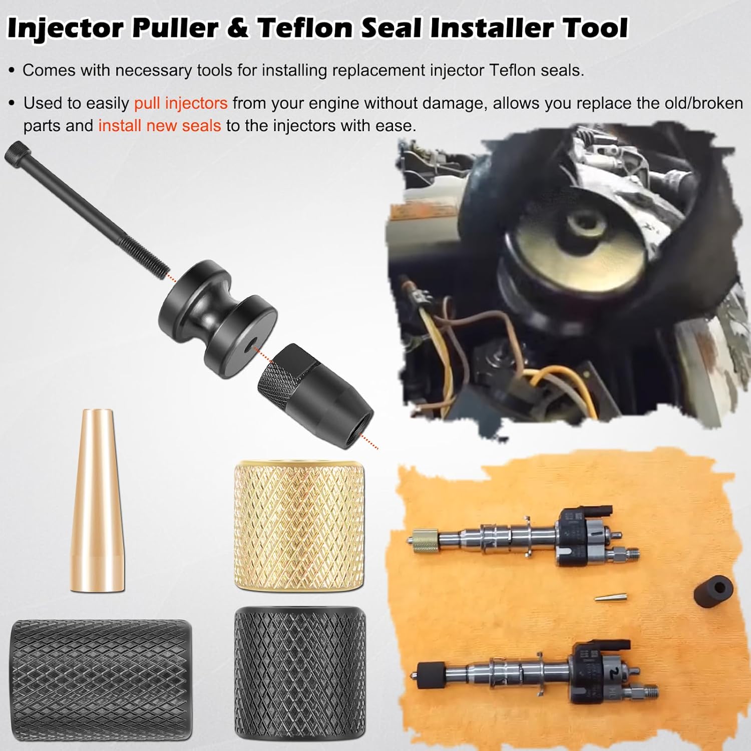 Injector Puller and Teflon Seal Installer Tools Set Fits for BMW N14 N18 N54 N63 Diesel Engines, Alternative to 130192, 130193, 130194 and 130195 - Image 3
