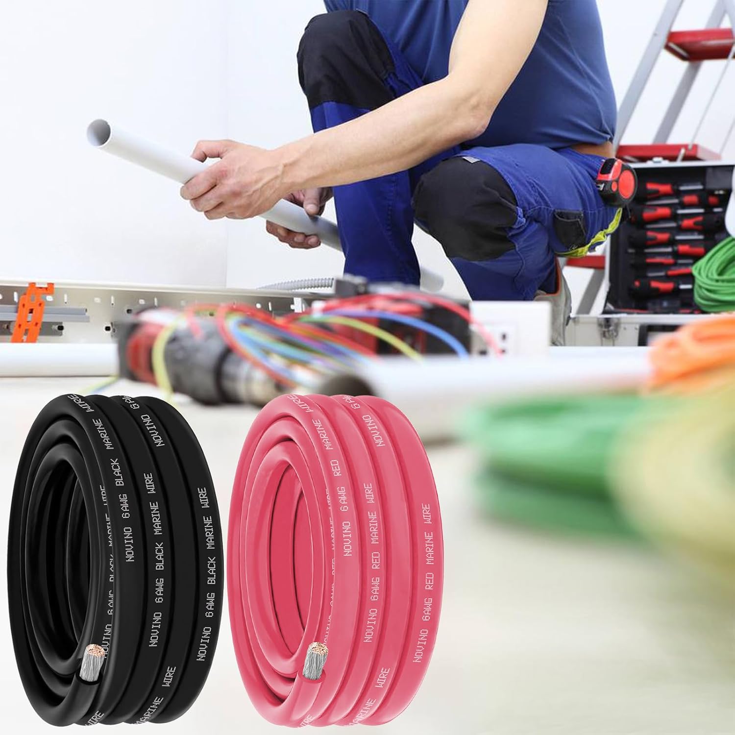 6 Gauge Marine Wire Include 6 AWG 15FT Red & 15FT Black,6 Gauge Marine Grade Wire Tinned Copper Oxygen-Free Boat Electrical Cable for Automotive/RV/Camper/Trailer Outdoor Use - Image 5