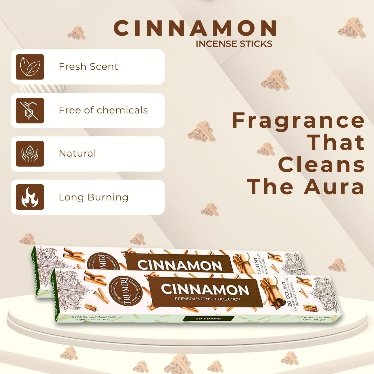 Cinnamon Incense Sticks - Incienso de Canela - Total 40 Insence-Sticks - Dual Pack of 20 Insense - Inciensos - Inscents - Natural Non Toxic Ingredients - Incents - Incence - Inscense - Image 5