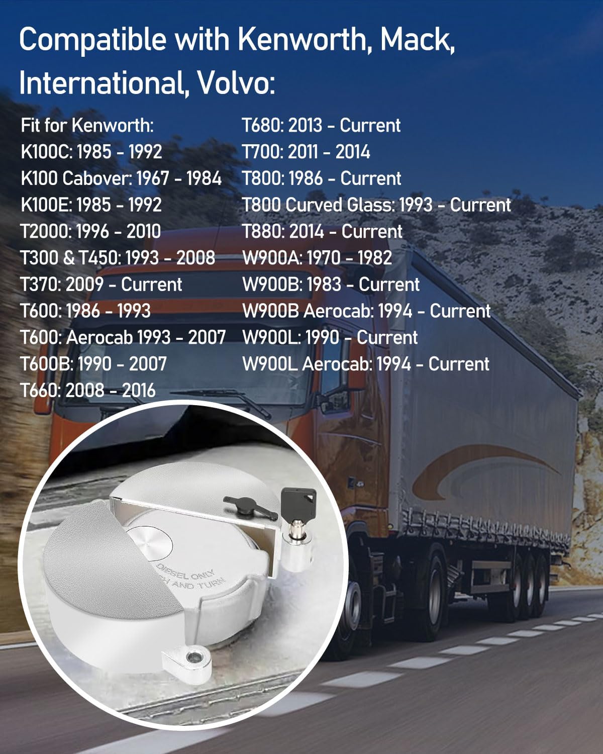Upgrade Semi Truck Locking Fuel Cap Cover, with Two Keys, Fit for Kenworth, International, Mack, Volvo - Image 4